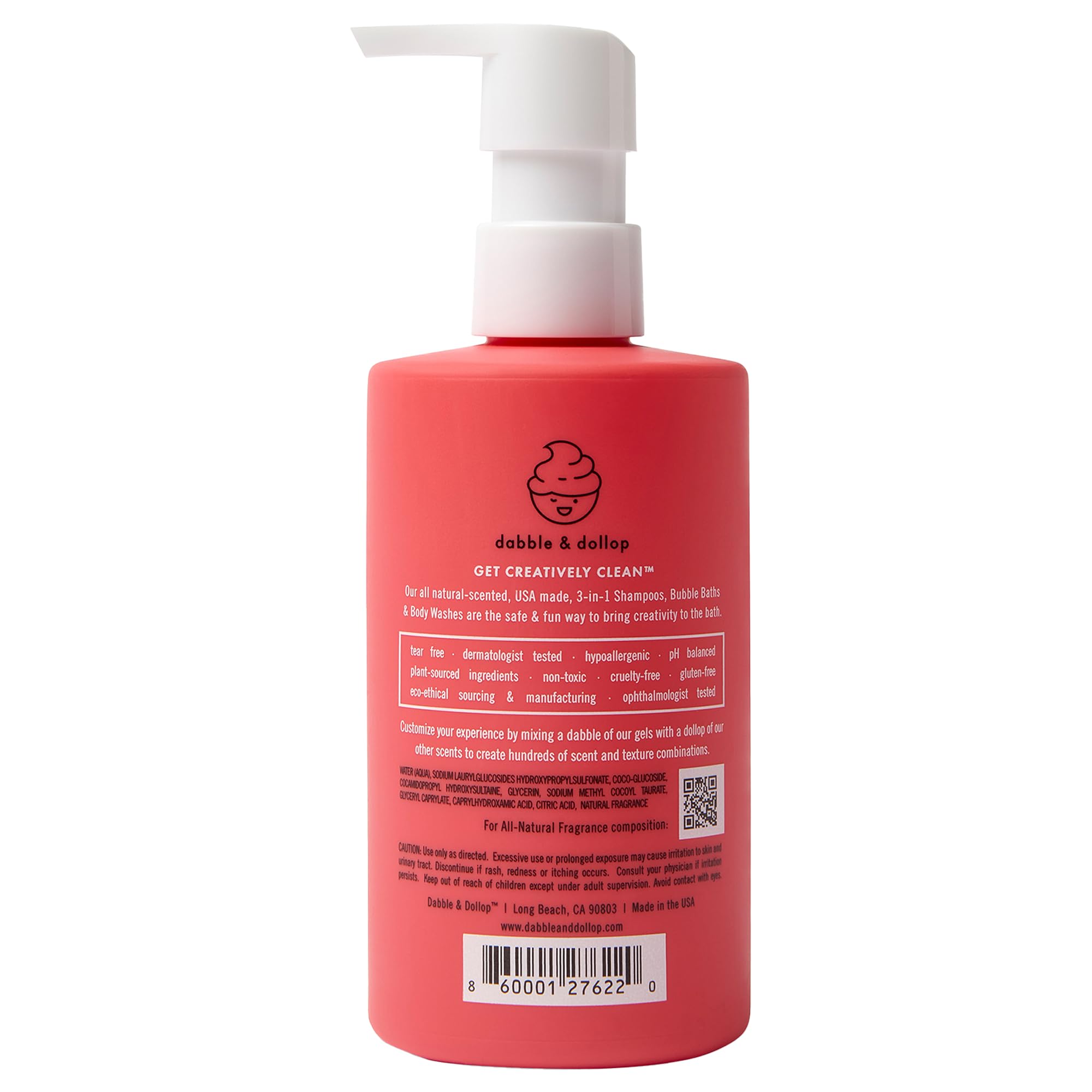 Dabble & Dollop All Natural Strawberry 3-in-1 Kids Bath: Tear-Free, Gentle, Vegan (10 oz x 2)