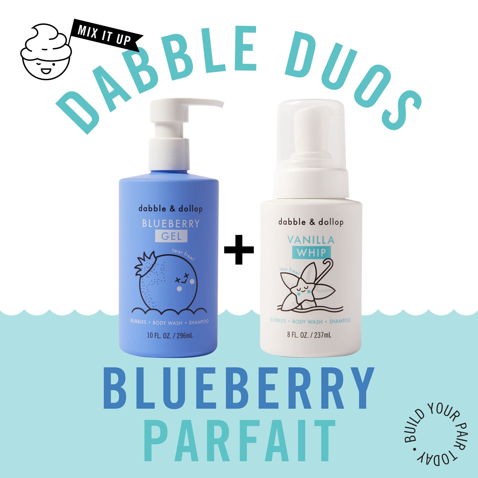 Dabble & Dollop Blueberry + Vanilla 3-in-1 Body Wash & Shampoo for Kids – Tear-Free, Vegan, Gluten-Free (2-Pack)