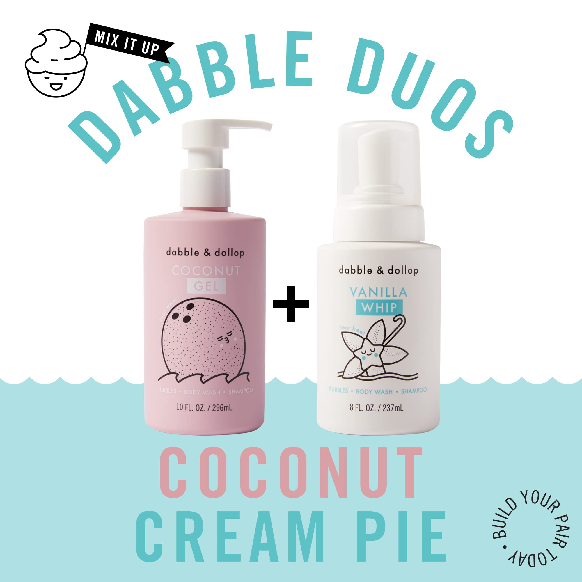 Dabble & Dollop Coconut + Vanilla 3-in-1 Kids Bubble Bath – Tear-Free, Vegan (2-Pack)