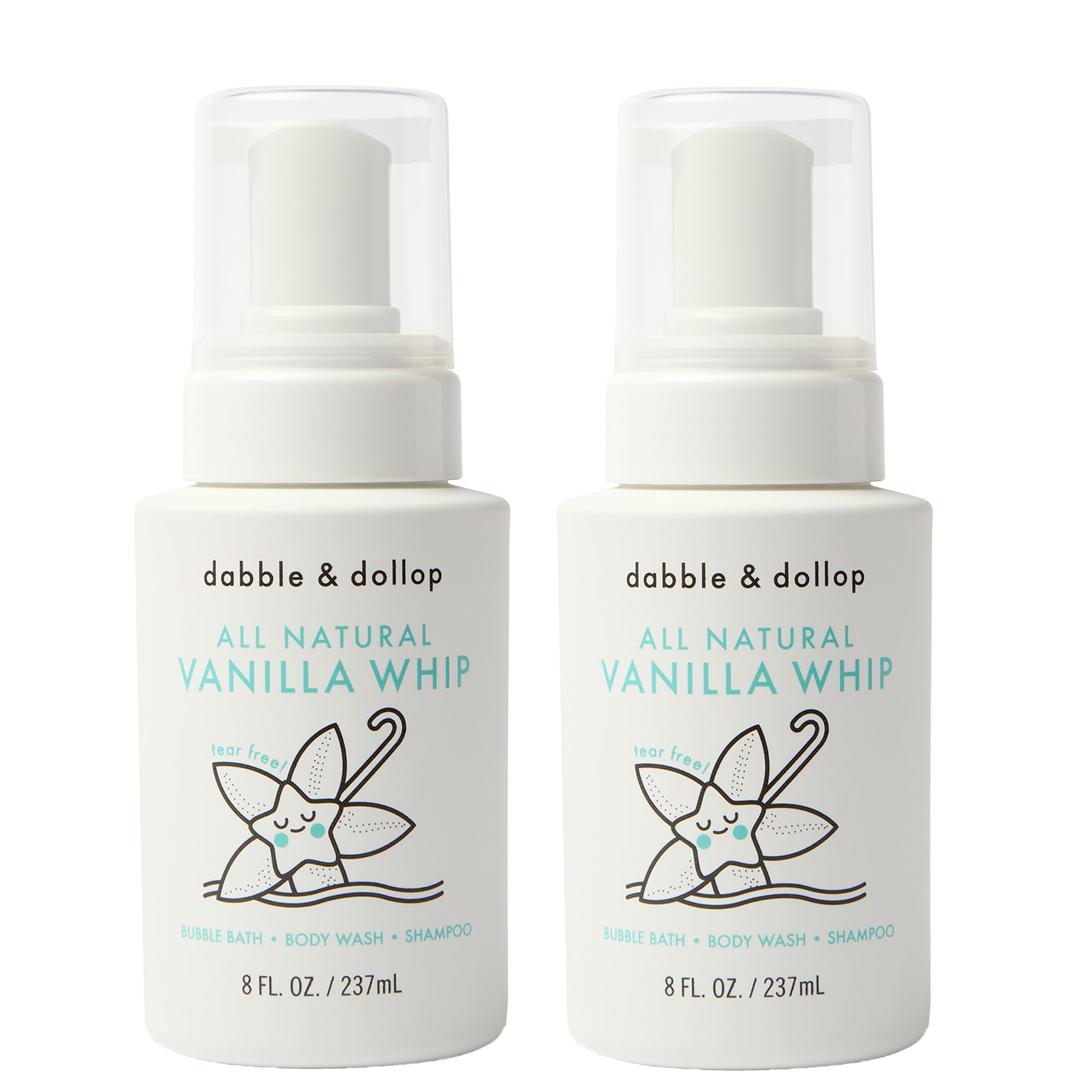 Dabble & Dollop All Natural Vanilla Whip 3-in-1 Bath Wash for Kids – Tear-Free, Vegan, Hypoallergenic (8 oz x 2)