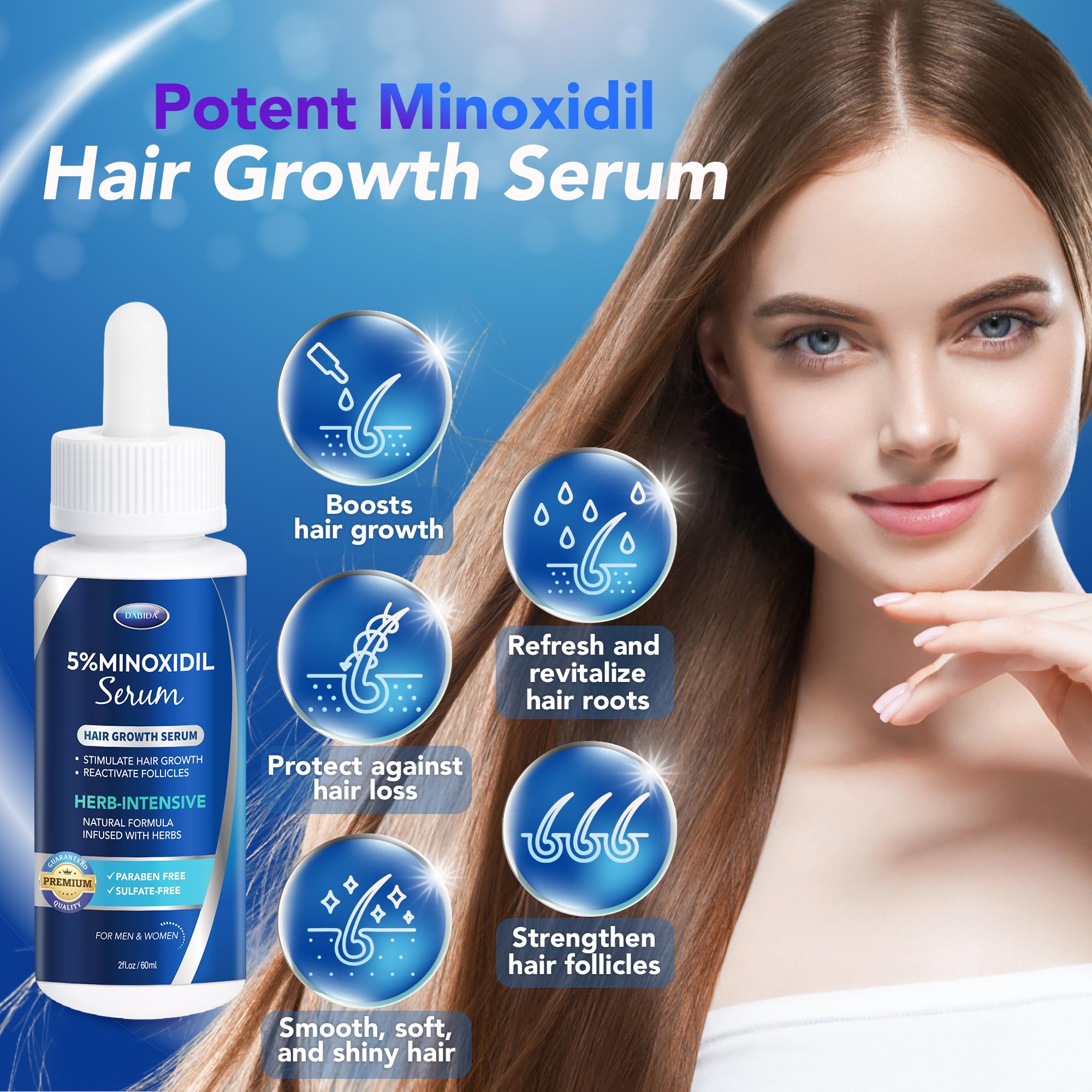 DABIDA 5% Minoxidil Hair Growth Serum for Men & Women – Extra Strength Beard & Scalp Regrowth, 60ml (4 Bottles)