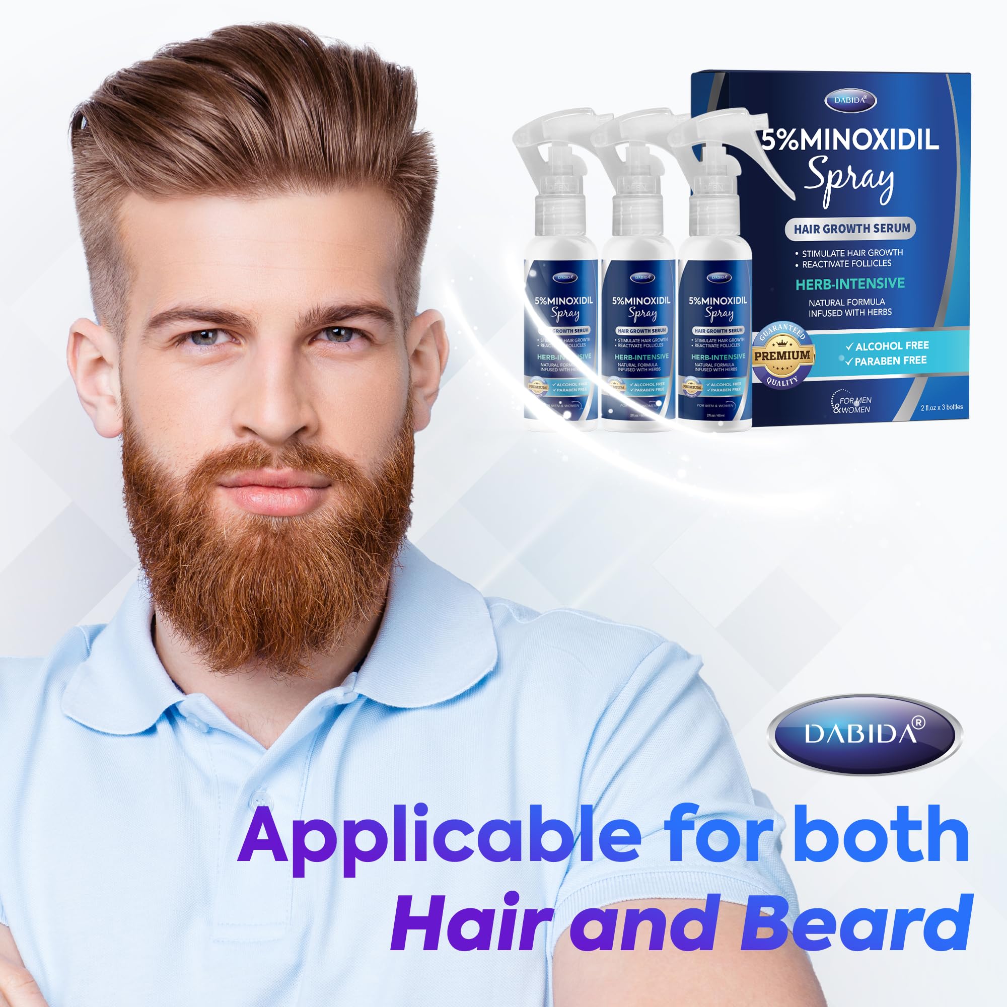 DABIDA 5% Minoxidil Spray for Men & Women – Hair Growth & Beard Growth, 3x60ml