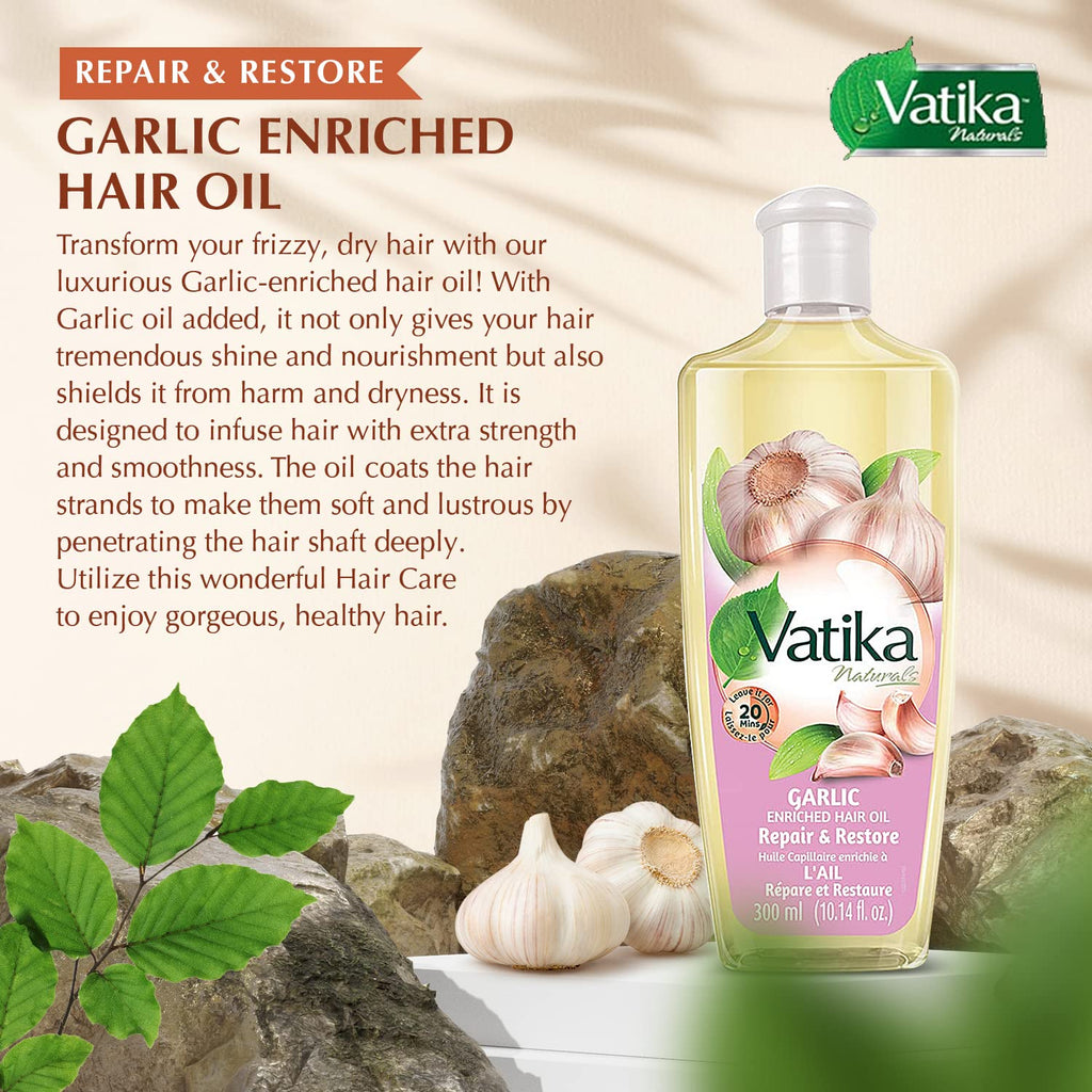 Dabur Vatika Naturals Enriched Hair Oil with Garlic – Moisturizing & Strengthening for Soft, Silky Hair