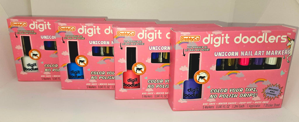 DaddyCo Unicorn Kids Non-Toxic Nail Art Markers — Safe, Washable with Bottle Applicator & Stickers