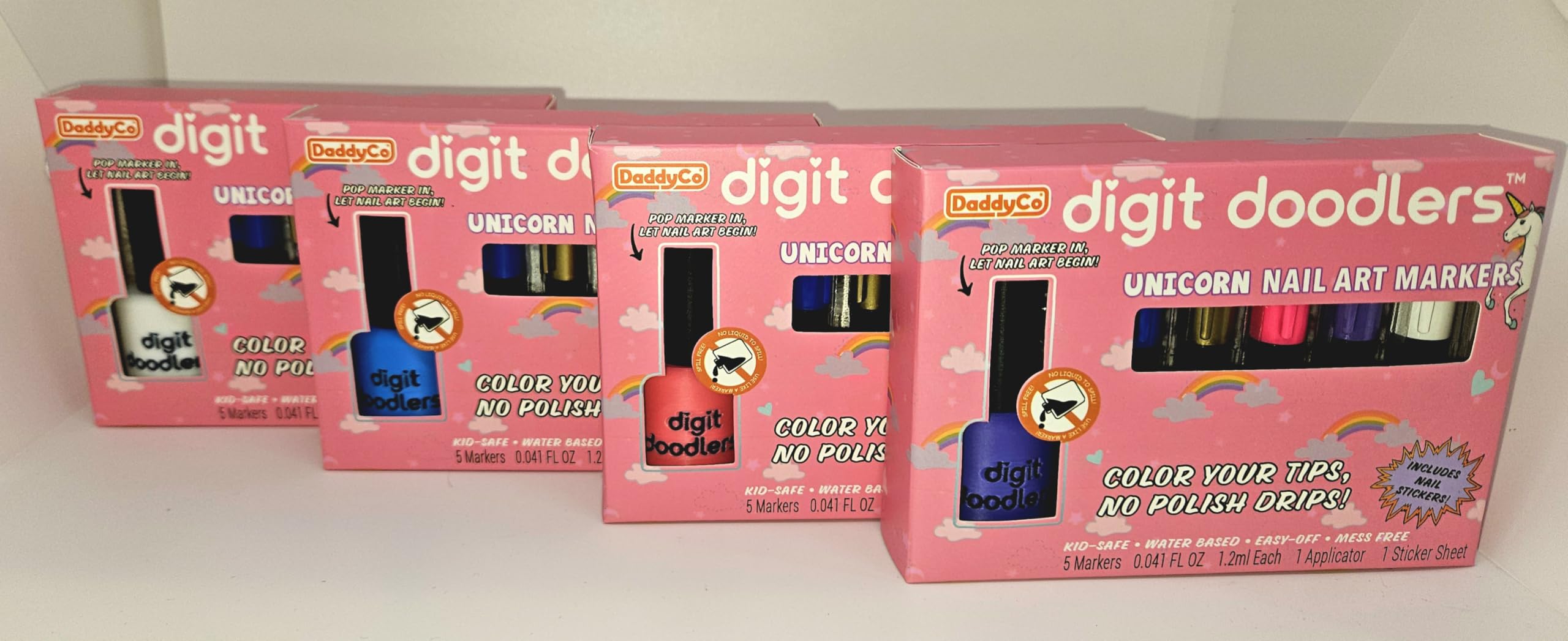 DaddyCo Unicorn Kids Non-Toxic Nail Art Markers — Safe, Washable with Bottle Applicator & Stickers