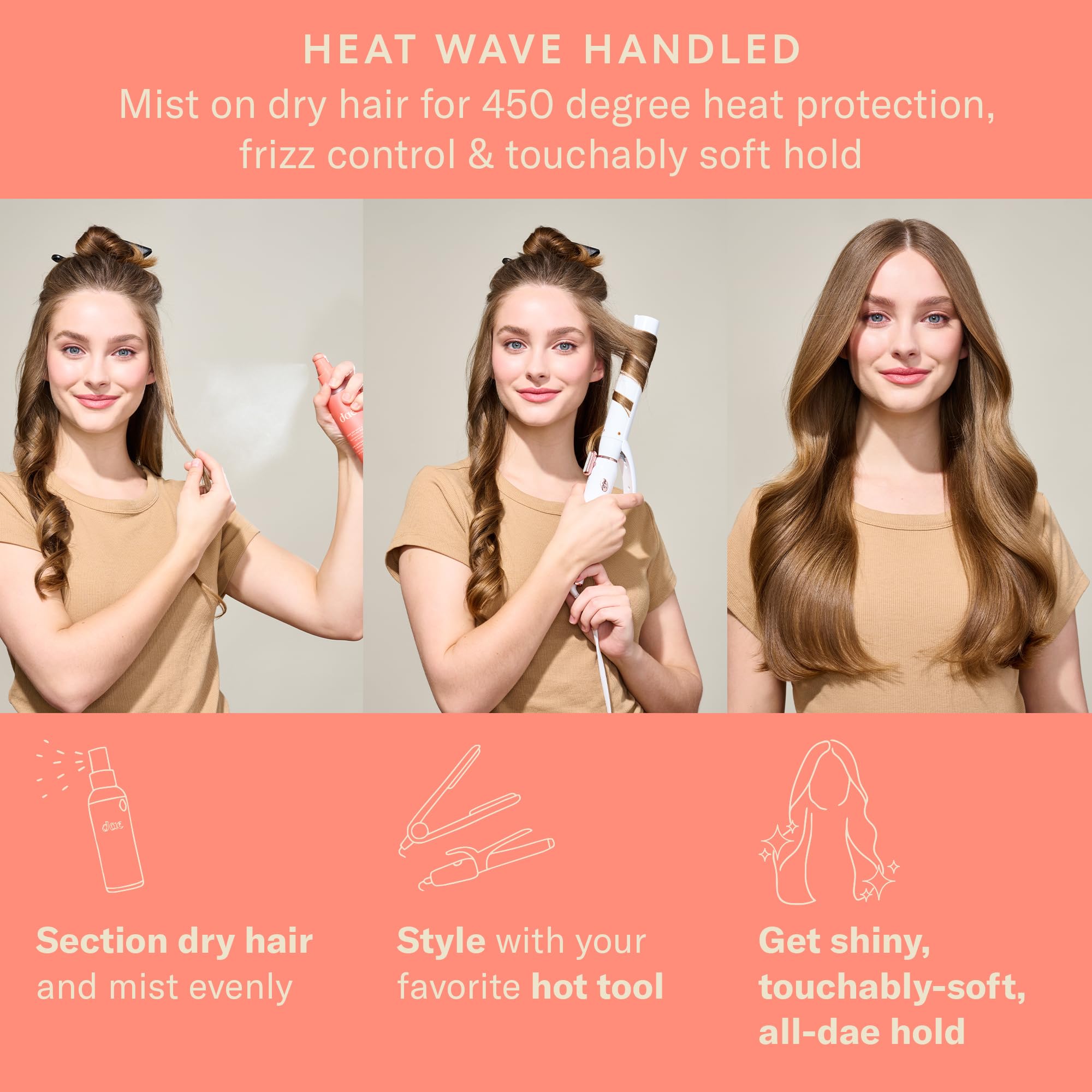 DAE Agave Dry Heat Protection Spray — Heat Protection Up to 450°F, Frizz Control & Light Hold (5 oz)