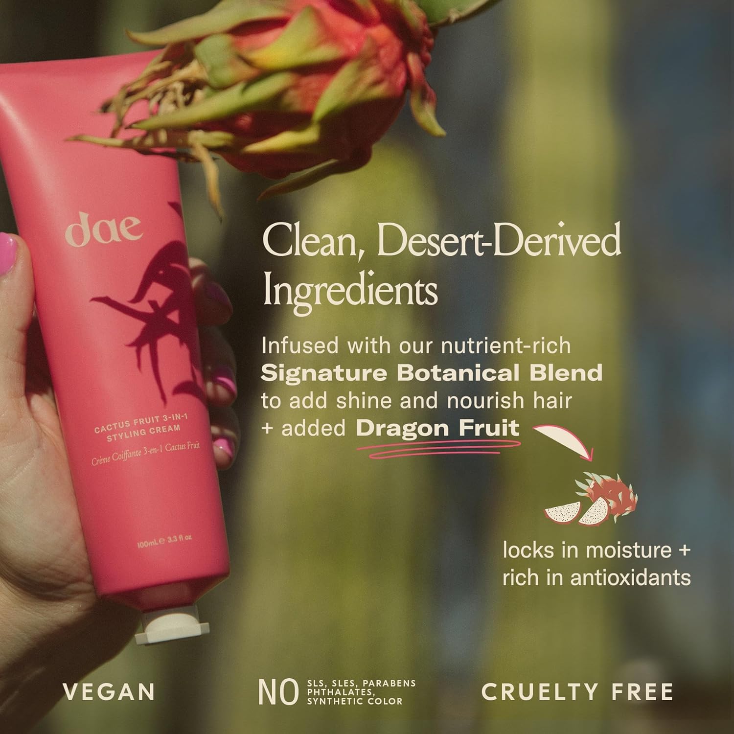 DAE Cactus Fruit 3-In-1 Styling Cream – Smooths, Preps Shiny Blowouts & Defines Curls (5 oz)