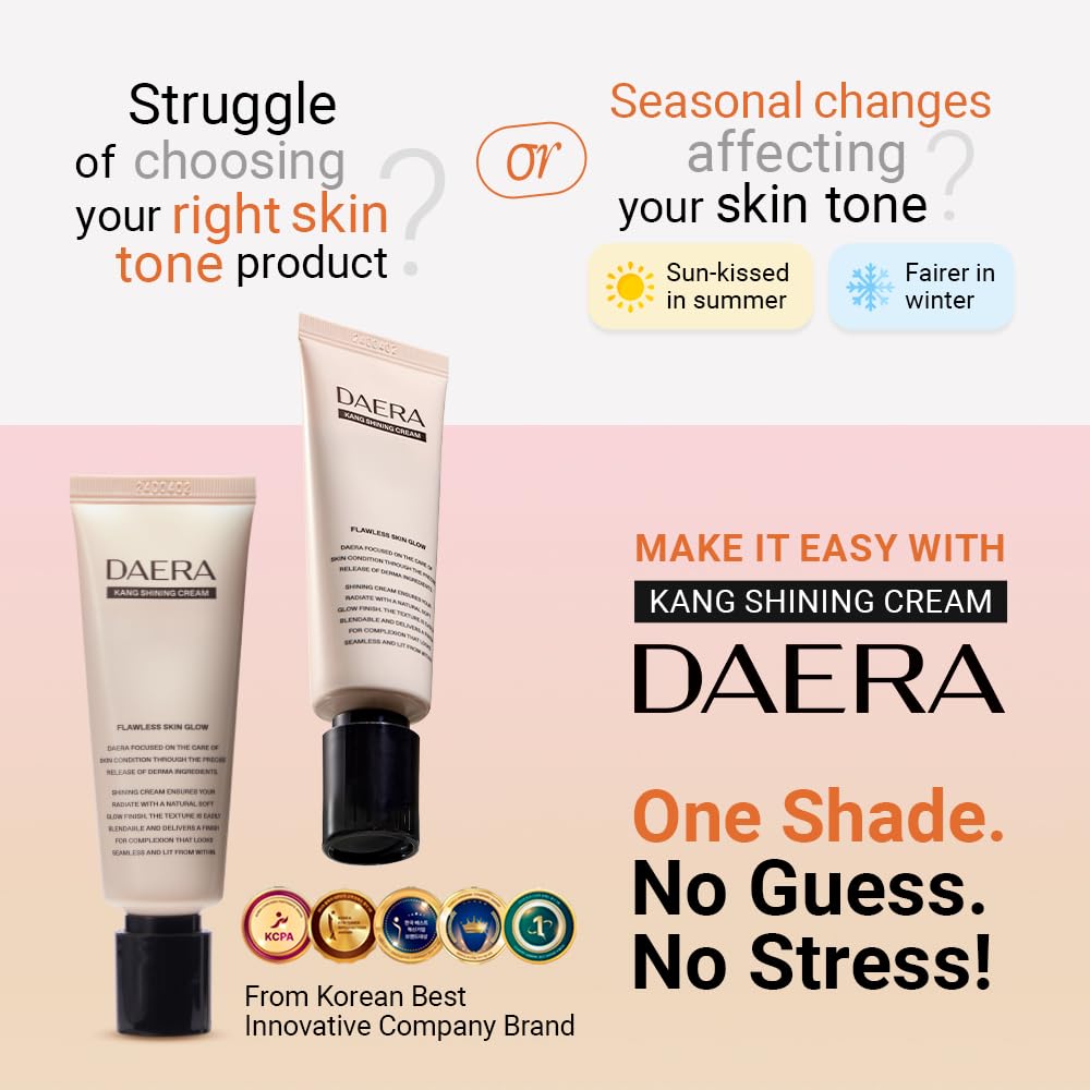 DAERA Kang Shining Korean BB Tinted Moisturizer Cream Neutral 1 Color Self-Adjusting Lightweight Buildable Coverage