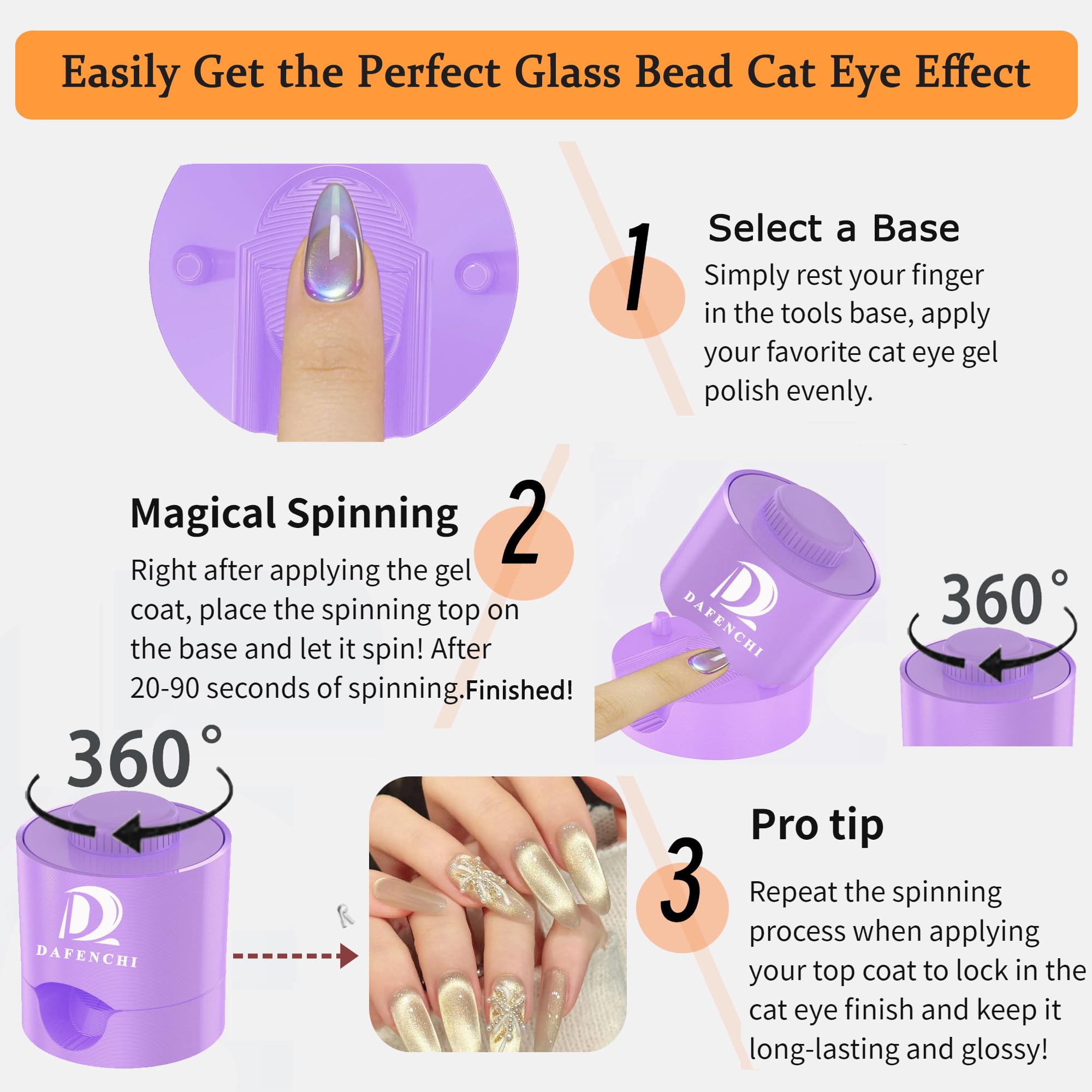 DAFENCHI Glass Bead Nail Magnet Spinner – Cat Eye Gel Polish Tool for Salon-Quality Nail Art
