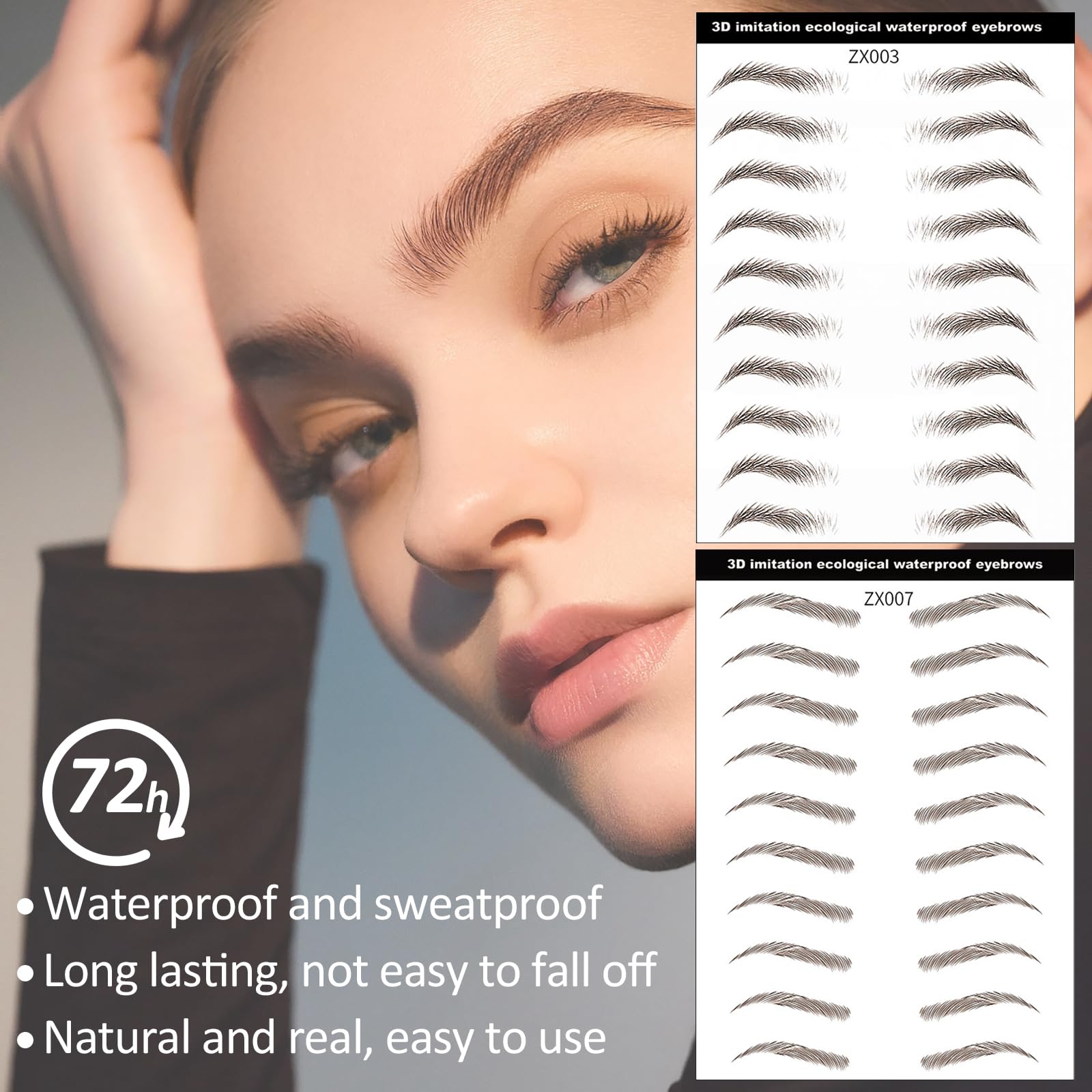 DAGEDA Brown 4D Eyebrow Transfers - Waterproof Long-Lasting Stickers (Set B)