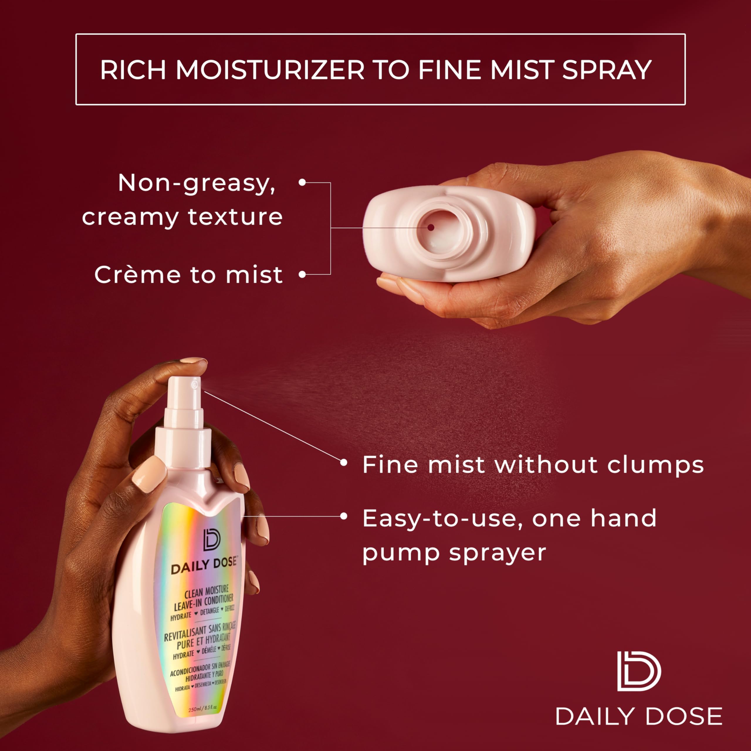 DAILY DOSE Award-Winning Clean Moisture Leave-In Conditioner Spray – Detangles, Frizz Control & Shine