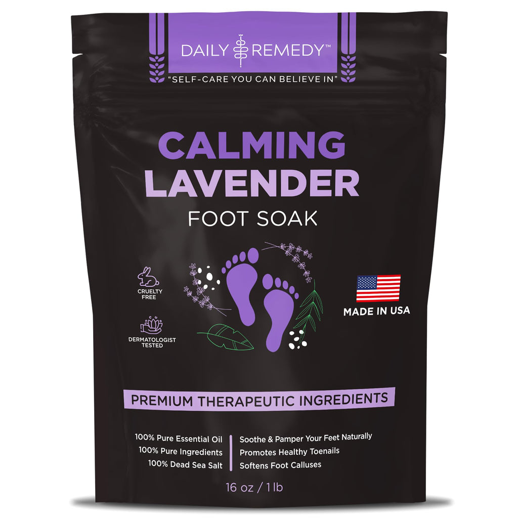 Daily Remedy Calming Lavender Foot Soak – Epsom Salt, Made in USA, Soothes Tired Feet, Softens Calluses, 16 oz