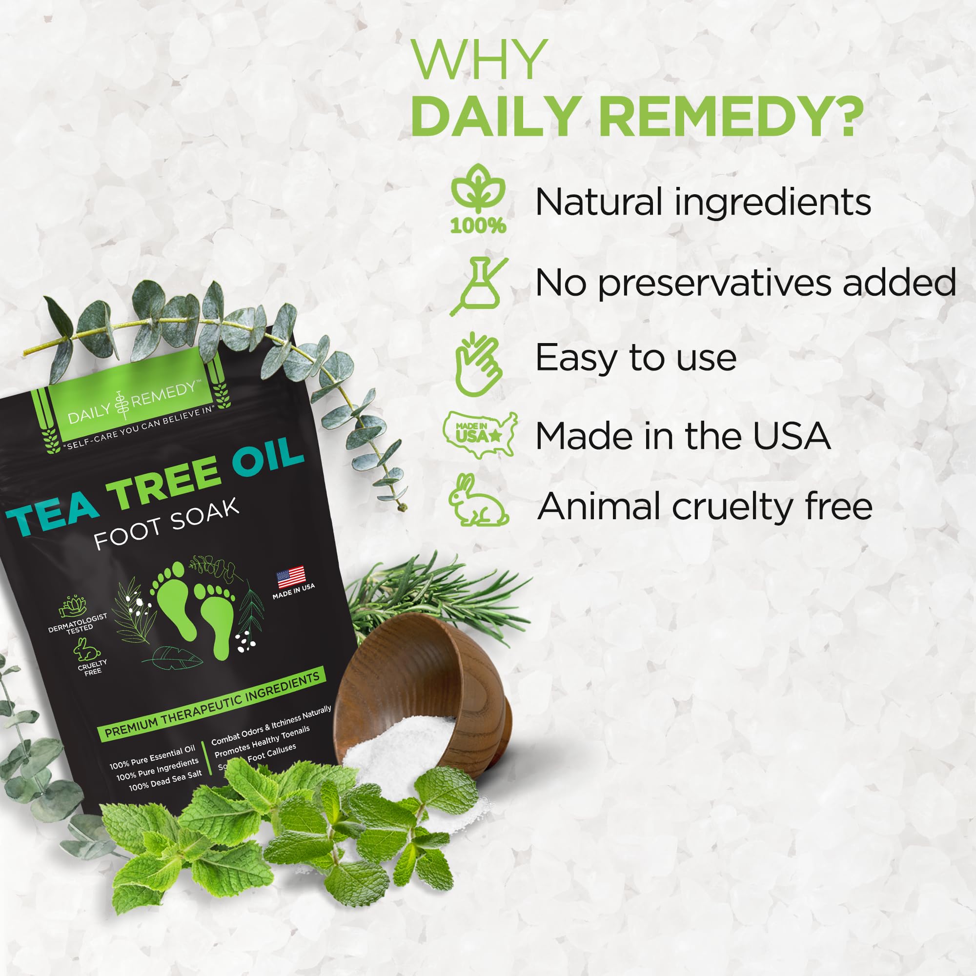 Daily Remedy Tea Tree Foot Soak with Epsom Salt – Made in USA, 64 oz