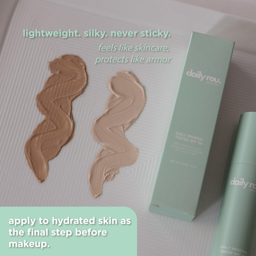 DailyRou Daily Mineral Sunscreen SPF 50 – Sheer, Lightweight, Tinted, Reef-Safe & Vegan