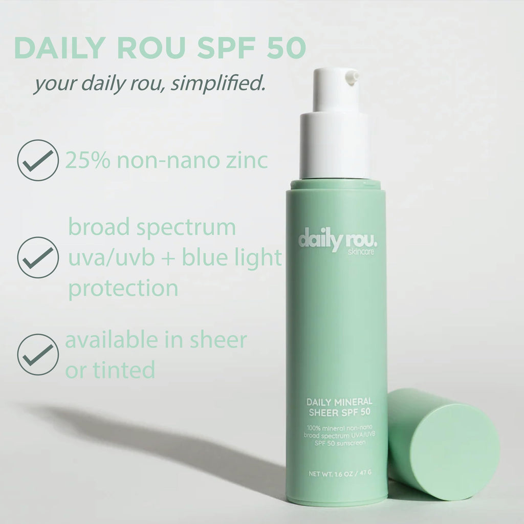 DailyRou Daily Mineral Sunscreen SPF 50 – Sheer, Lightweight, Tinted, Reef-Safe & Vegan