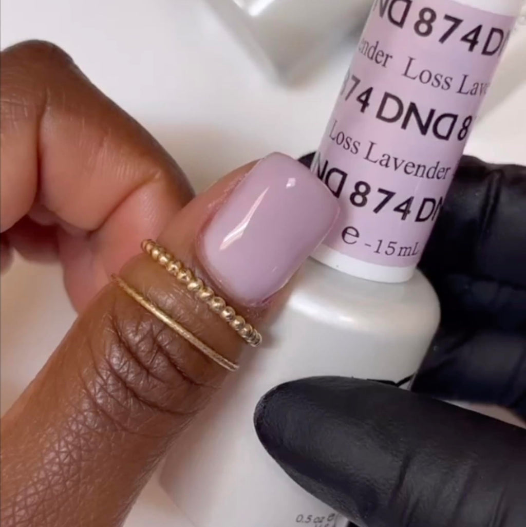 DAISY DND Gel Polish Set – Loss Lavender #874 (Sheer Lilac) Duo Pack, Gel + Lacquer, 0.5 fl oz