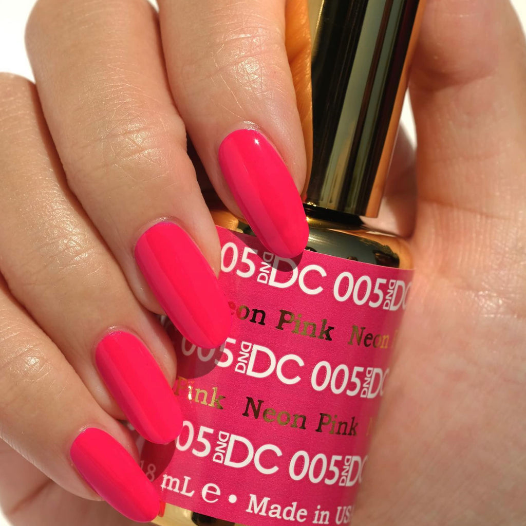 DAISY DND DND DC Gel Polish Set – Pink Collection Neon Pink 005, UV/LED Gel Polish & Air-Dry Lacquer Duo
