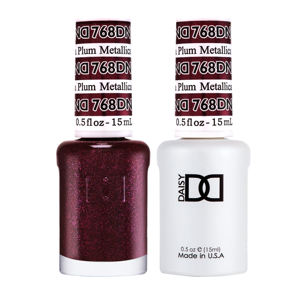 DAISY DND Gel Polish Set – Purple Collection, Metallica Plum #768, Gel Polish + Matching Lacquer, 0.5 fl oz