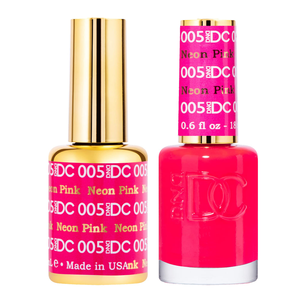 DAISY DND DND DC Gel Polish Set – Pink Collection Neon Pink 005, UV/LED Gel Polish & Air-Dry Lacquer Duo