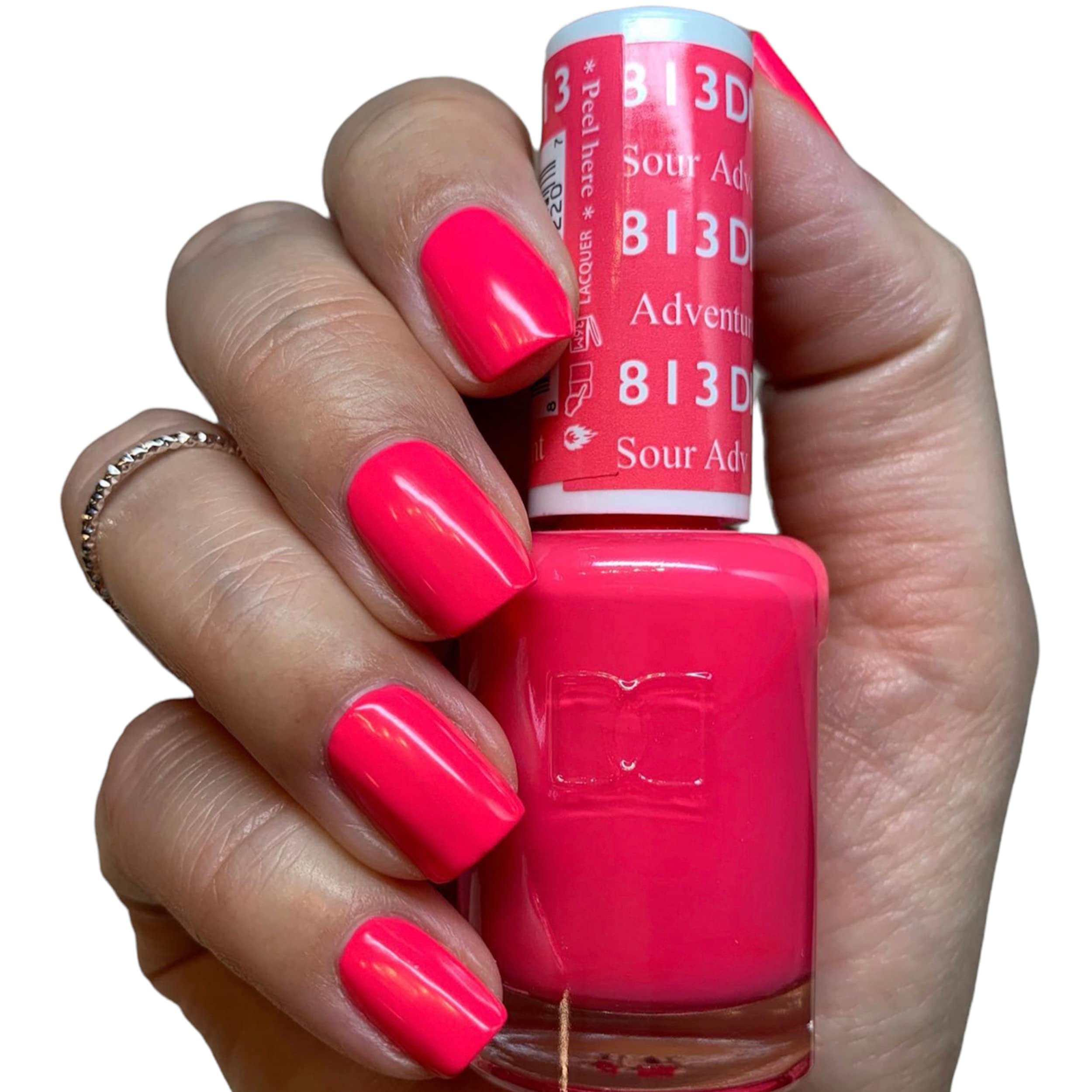 Daisy DND Gel Polish Set – Pink Collection Sour Adventure (813) UV/LED Gel Polish & Air-Dry Lacquer Duo, 0.5 fl oz