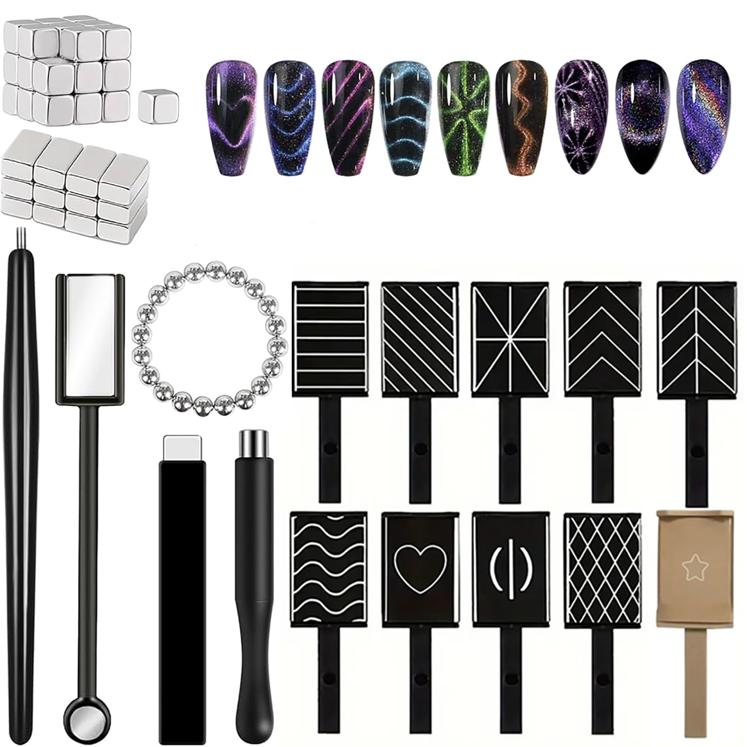 DAIXIANGER 73-Piece Cat Eye Nail Magnet Set – Multi-Shape Gel Nail Art Tools