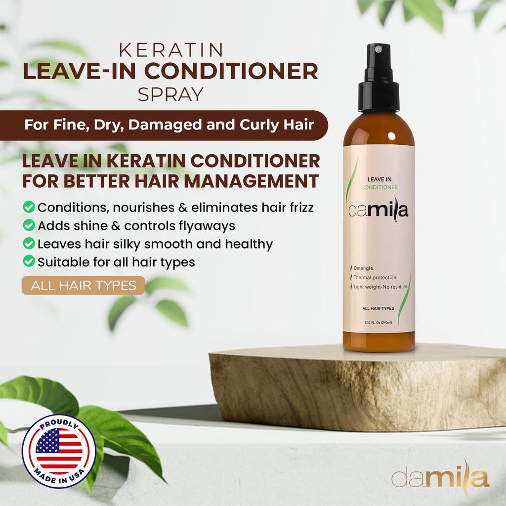 Damila Keratin Leave-In Spray – Detangles, Heat Protects, Extends Keratin