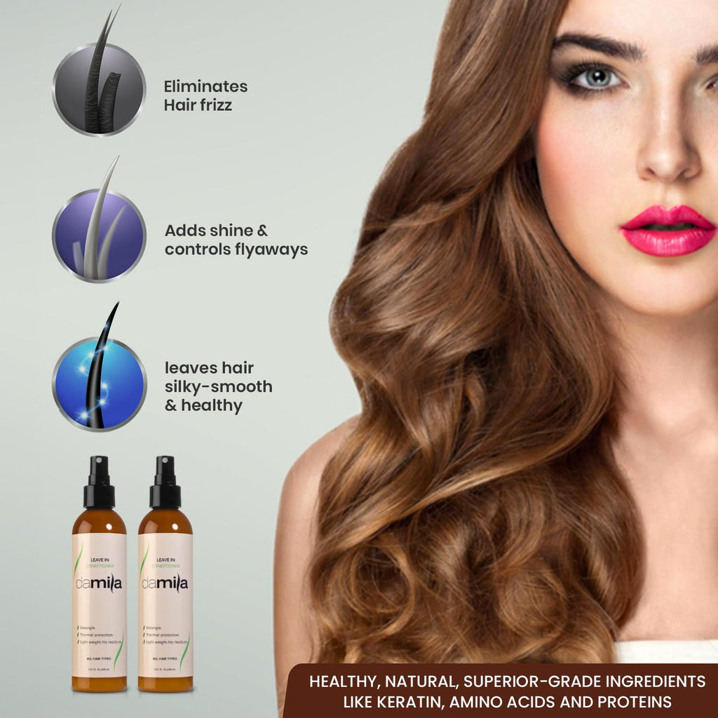 damila Keratin Leave-In Conditioner Spray for Fine, Dry, Damaged & Curly Hair | Detangles & Heat Protection