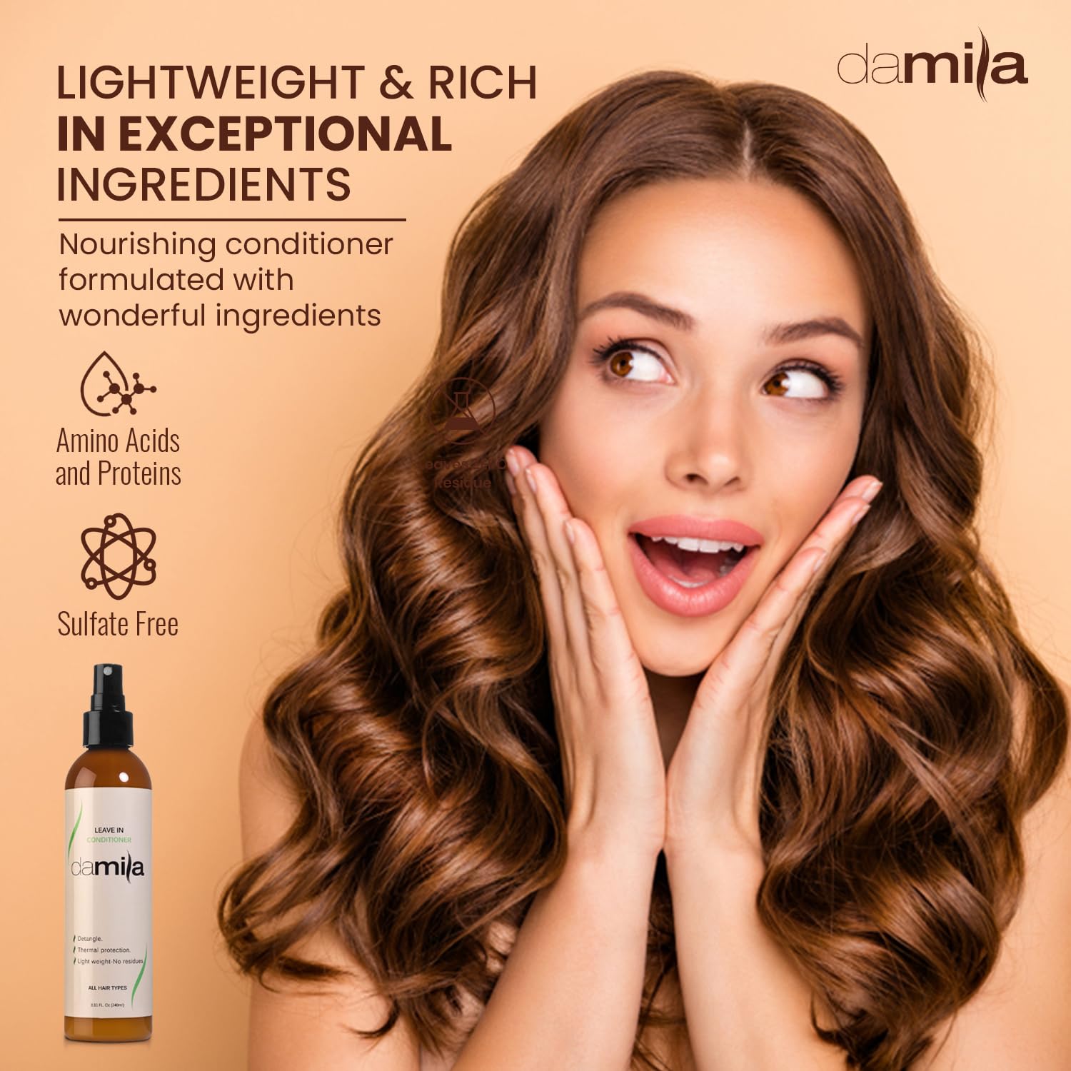 damila Keratin Leave-In Conditioner Spray for Fine, Dry, Damaged & Curly Hair | Detangles & Heat Protection