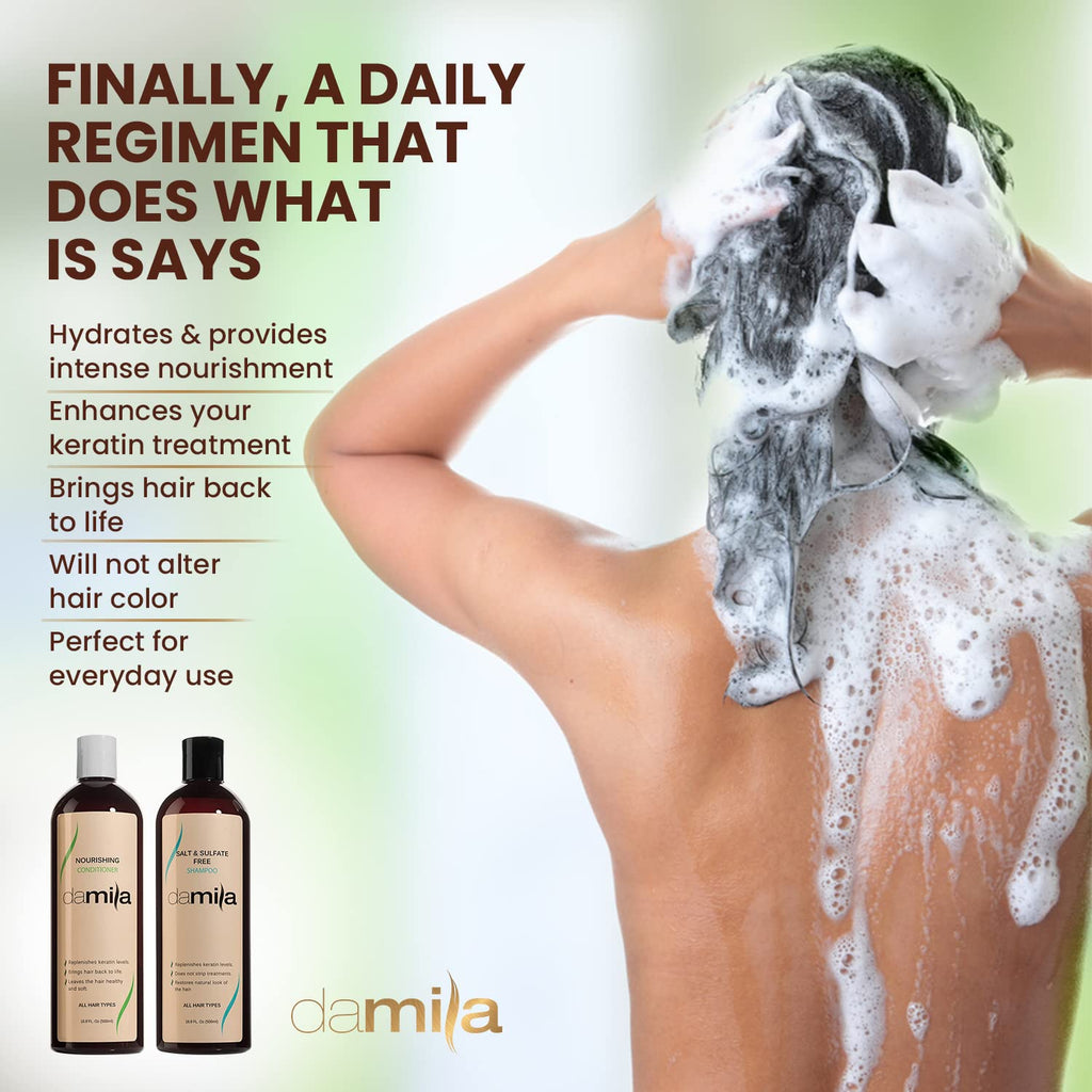 Damila Salt & Sulfate Free Shampoo & Conditioner for Keratin & Color-Treated Hair – 33.8 oz