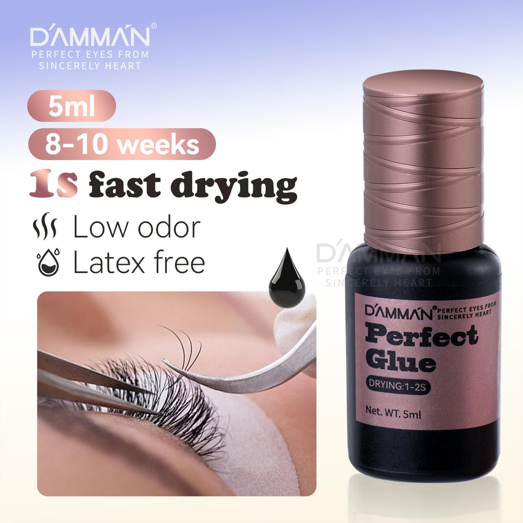 DAMMAN No.12 Eyelash Extension Glue — 5ml, 1-2 Sec Dry, Long-Lasting 8-10 Weeks, Low Odor, Salon-Grade