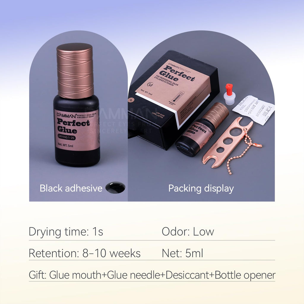 DAMMAN No.12 Eyelash Extension Glue — 5ml, 1-2 Sec Dry, Long-Lasting 8-10 Weeks, Low Odor, Salon-Grade