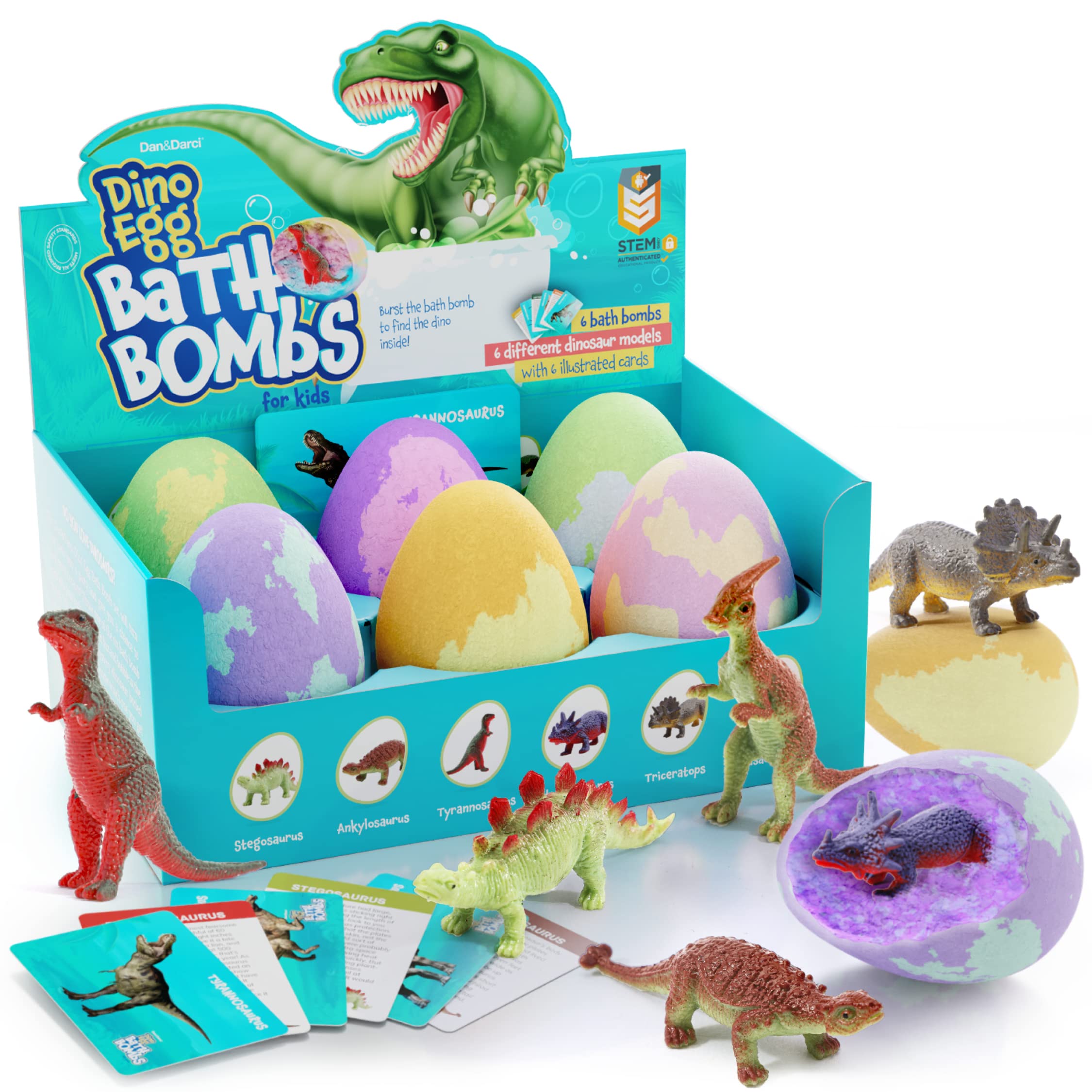 Dan&Darci Dino Egg Bath Bombs for Kids (Ages 6–8) – Surprise Inside Dinosaur Toys