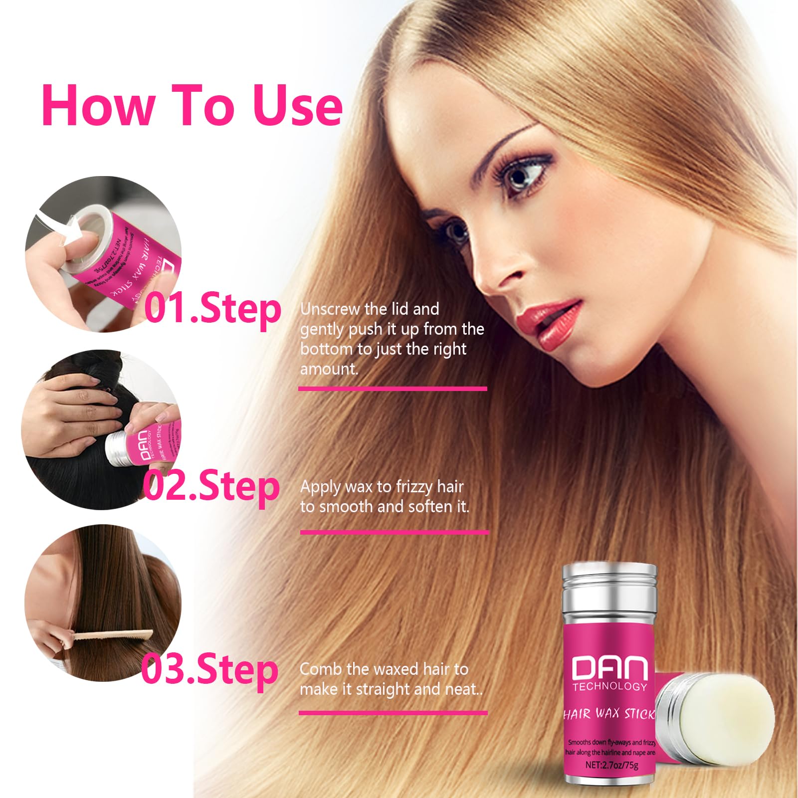 DAN Technology Hair Wax Stick for Women – Smoothing Flyaways & Frizz Control (2.7 oz)