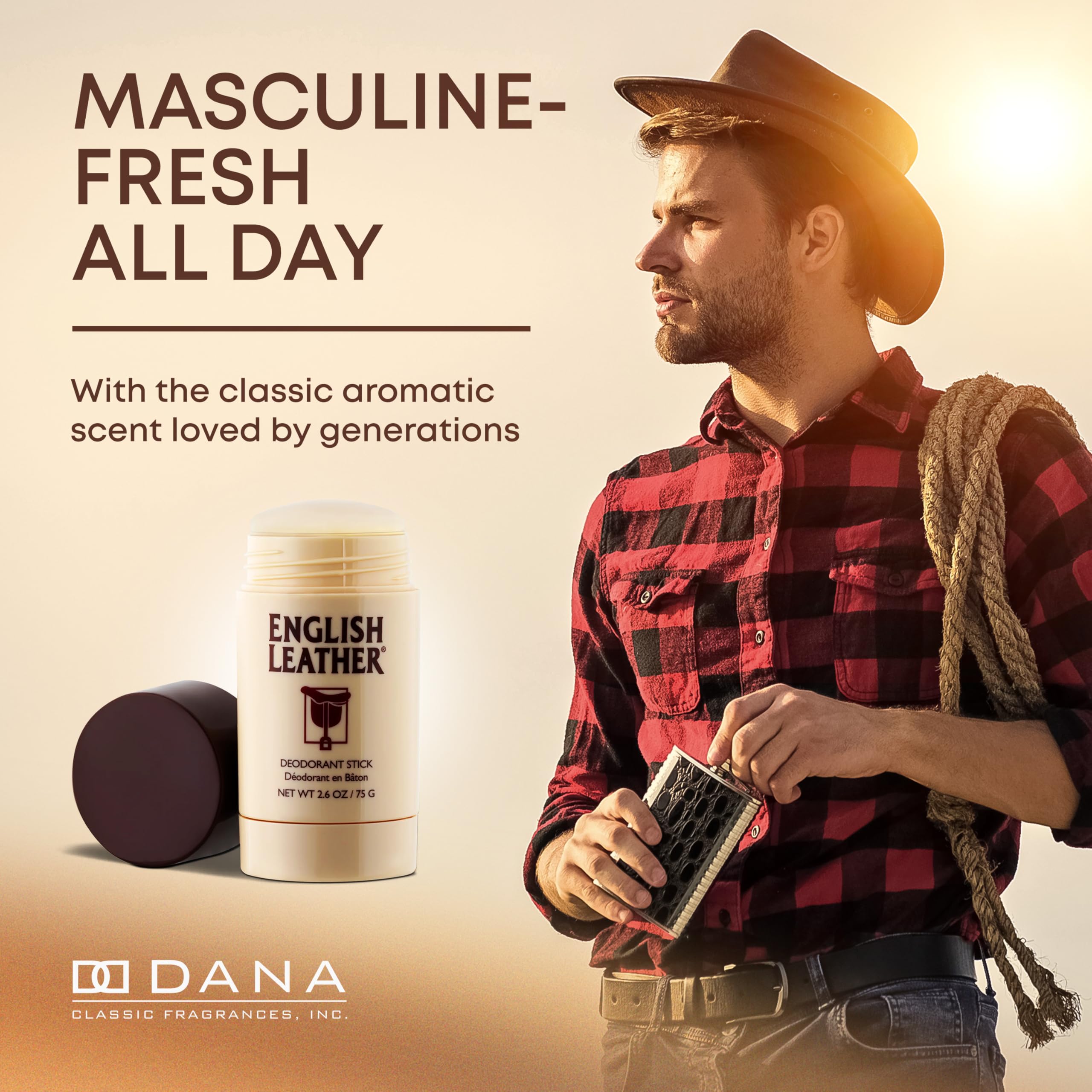 Dana English Leather Deodorant for Men — Classic Citrus, Aromatic & Woody Scent (2.6 oz)