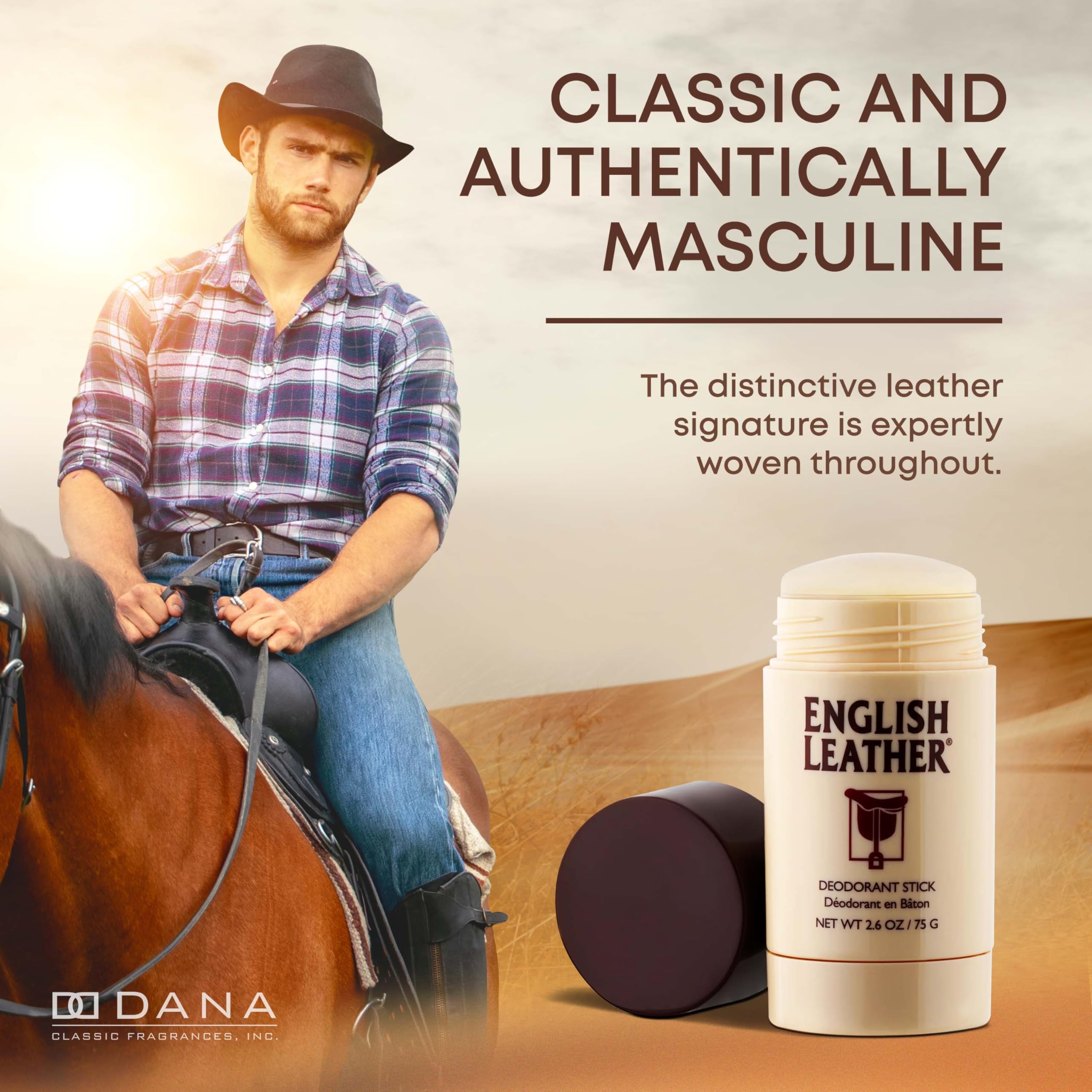 Dana English Leather Deodorant for Men — Classic Citrus, Aromatic & Woody Scent (2.6 oz)