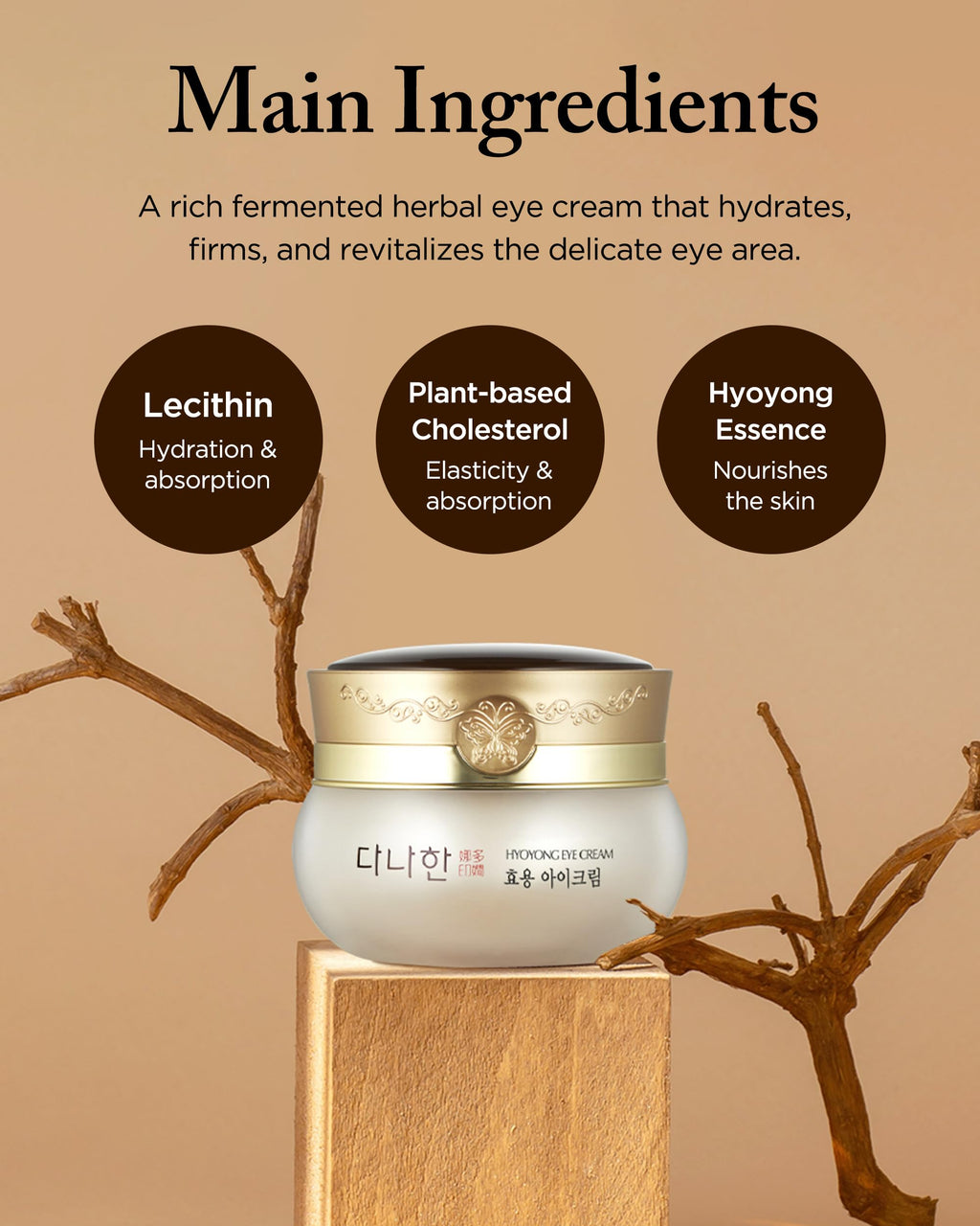 Danahan Hyoyong Fermented Hanbang Eye Cream – Double Size 1.01 oz, Anti-Aging & Brightening