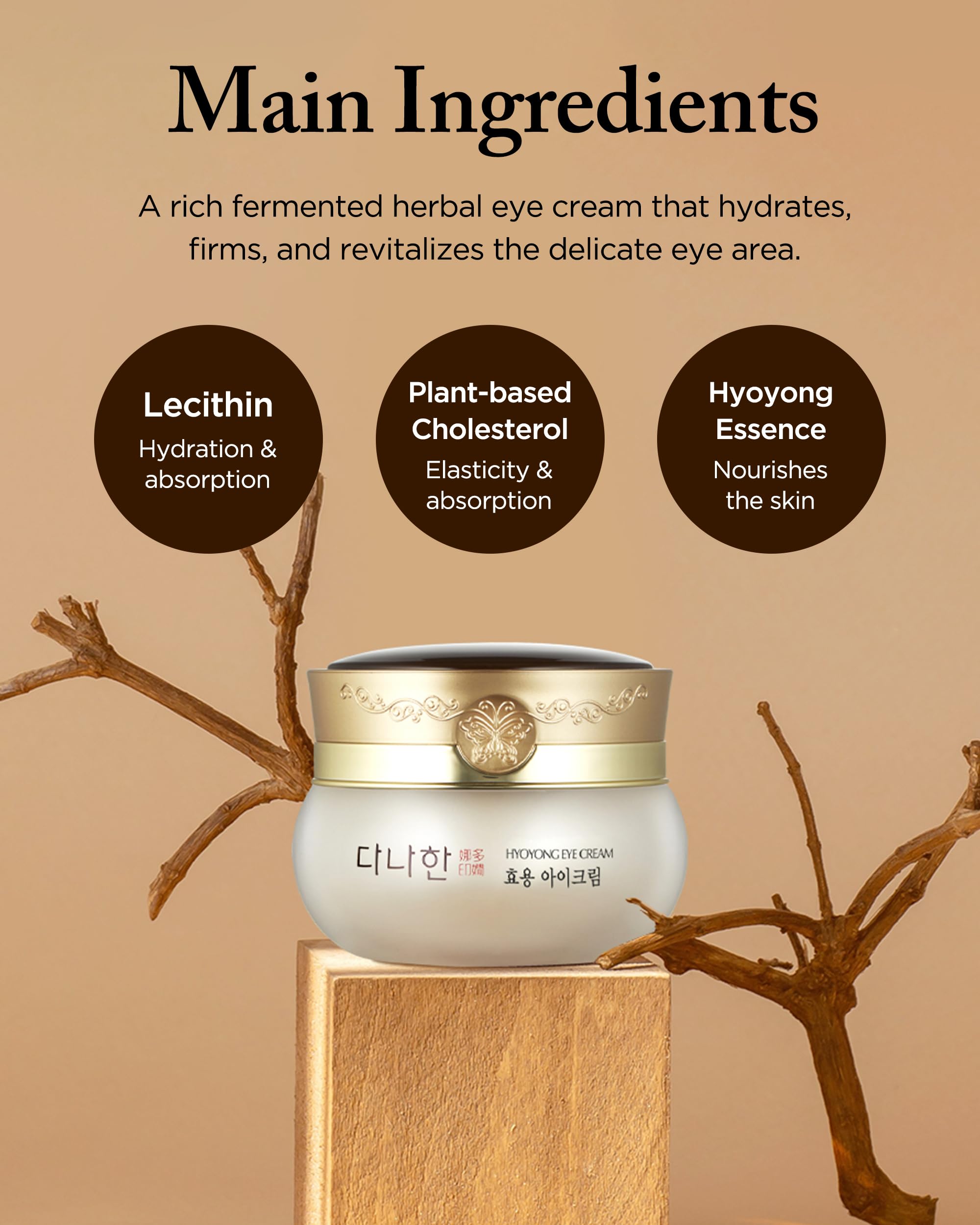 Danahan Hyoyong Fermented Hanbang Eye Cream – Double Size 1.01 oz, Anti-Aging & Brightening