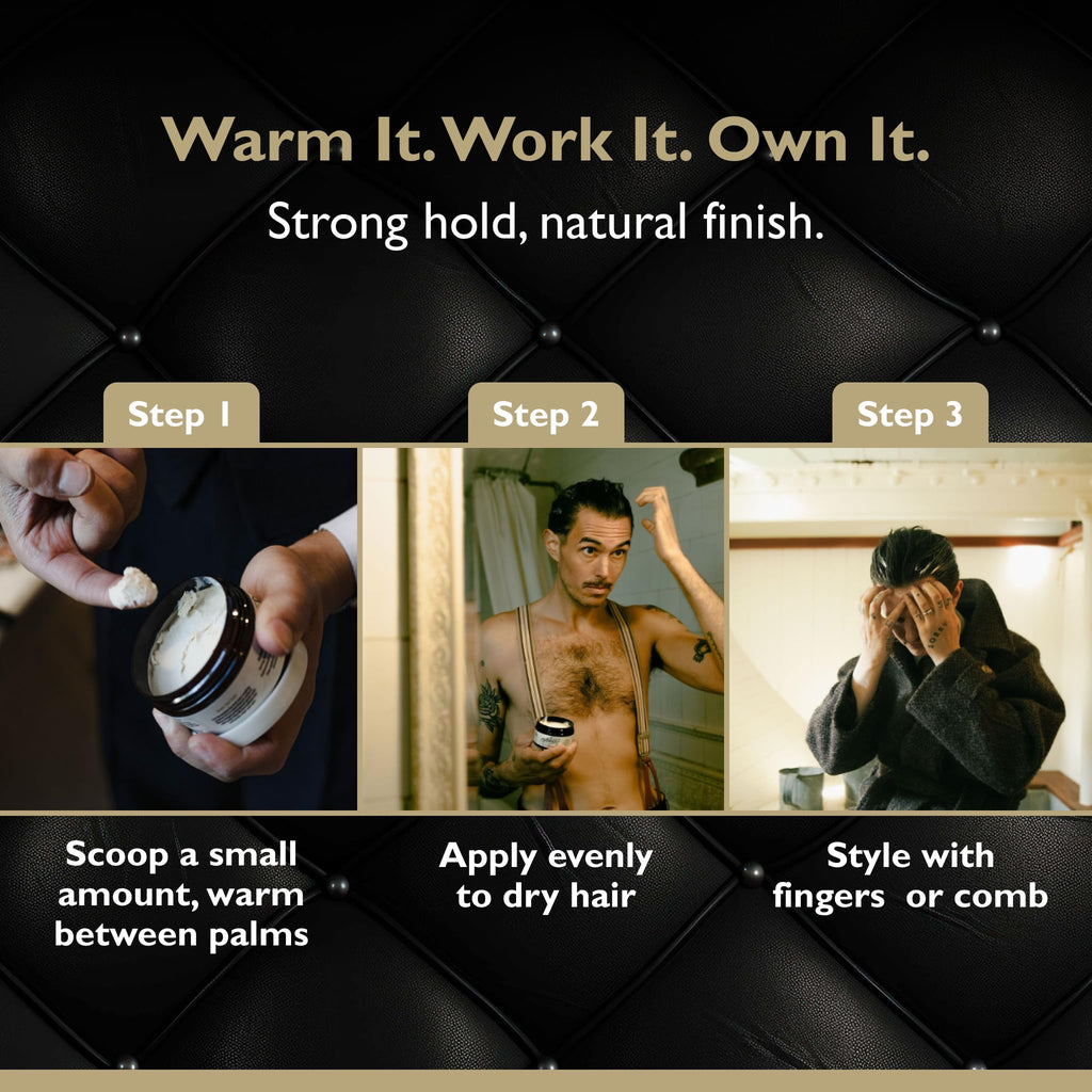 DandyMen Grooming Clay – Strong Hold, Natural Matte Finish, Kaolin Clay & Beeswax, Tobacco Vanilla Scent – 3.4 oz