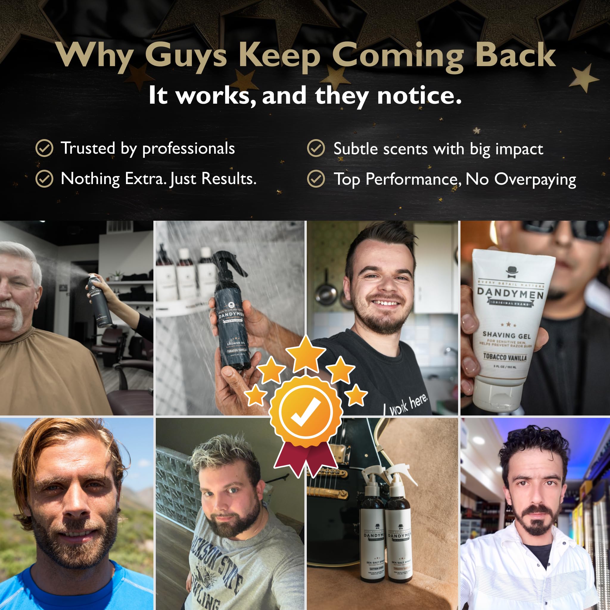 DandyMen Full Volume Hair Set for Men – Thickening Shampoo, Sea Salt Spray & Matte Clay (Obsidian Cardamom)