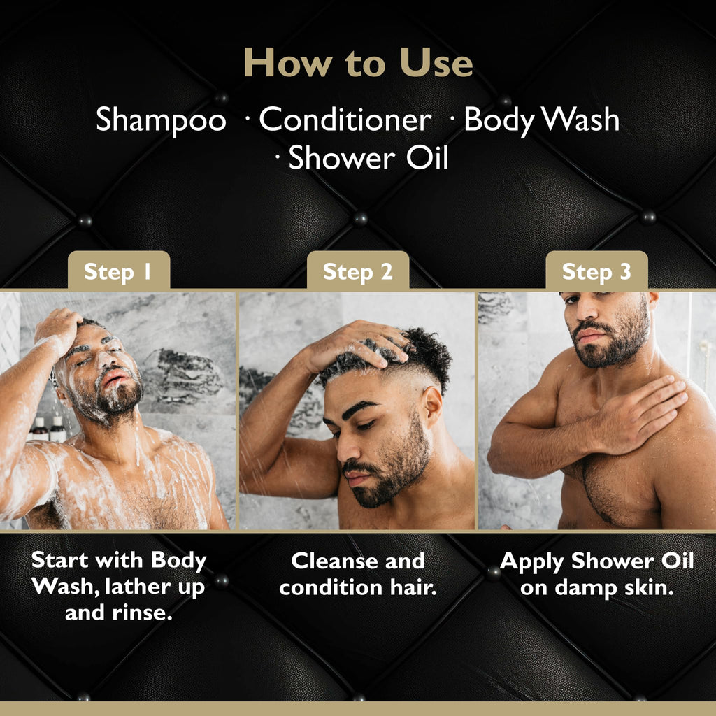 DandyMen Saffron Ember Shower Set – Shampoo, Conditioner, Body Wash & Shower Oil