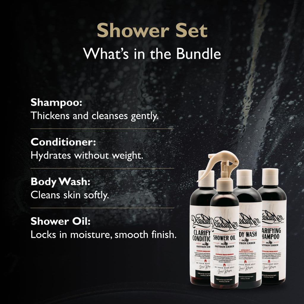 DandyMen Saffron Ember Shower Set – Shampoo, Conditioner, Body Wash & Shower Oil