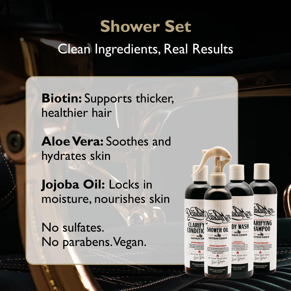 DandyMen Saffron Ember Shower Set – Shampoo, Conditioner, Body Wash & Shower Oil