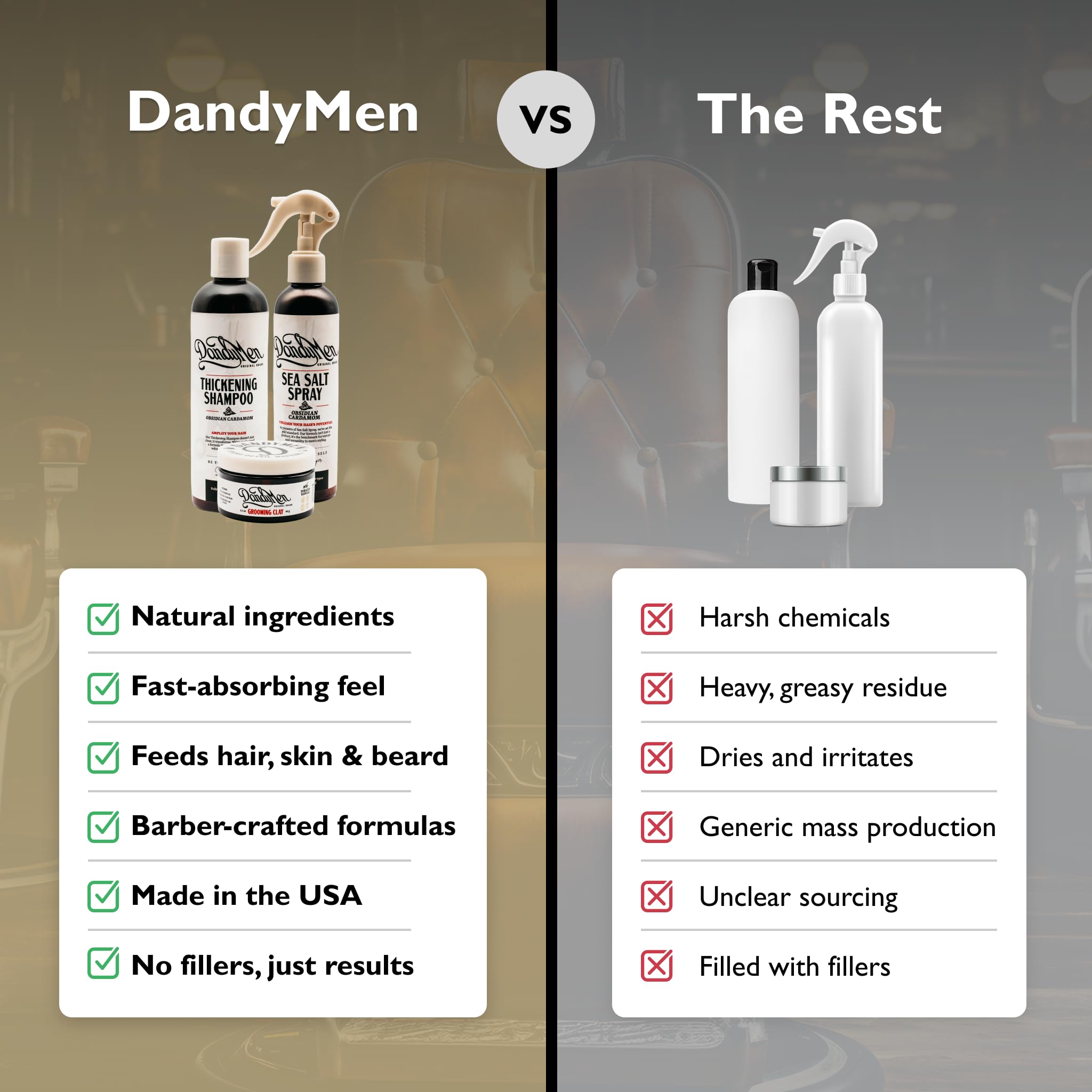 DandyMen Full Volume Hair Set for Men – Thickening Shampoo, Sea Salt Spray & Matte Clay (Obsidian Cardamom)