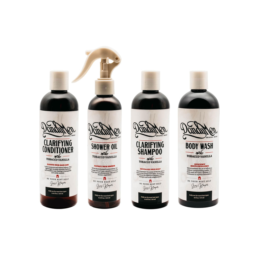 DandyMen Shower Set – Shampoo, Conditioner, Body Wash & Shower Oil | Tobacco Vanilla