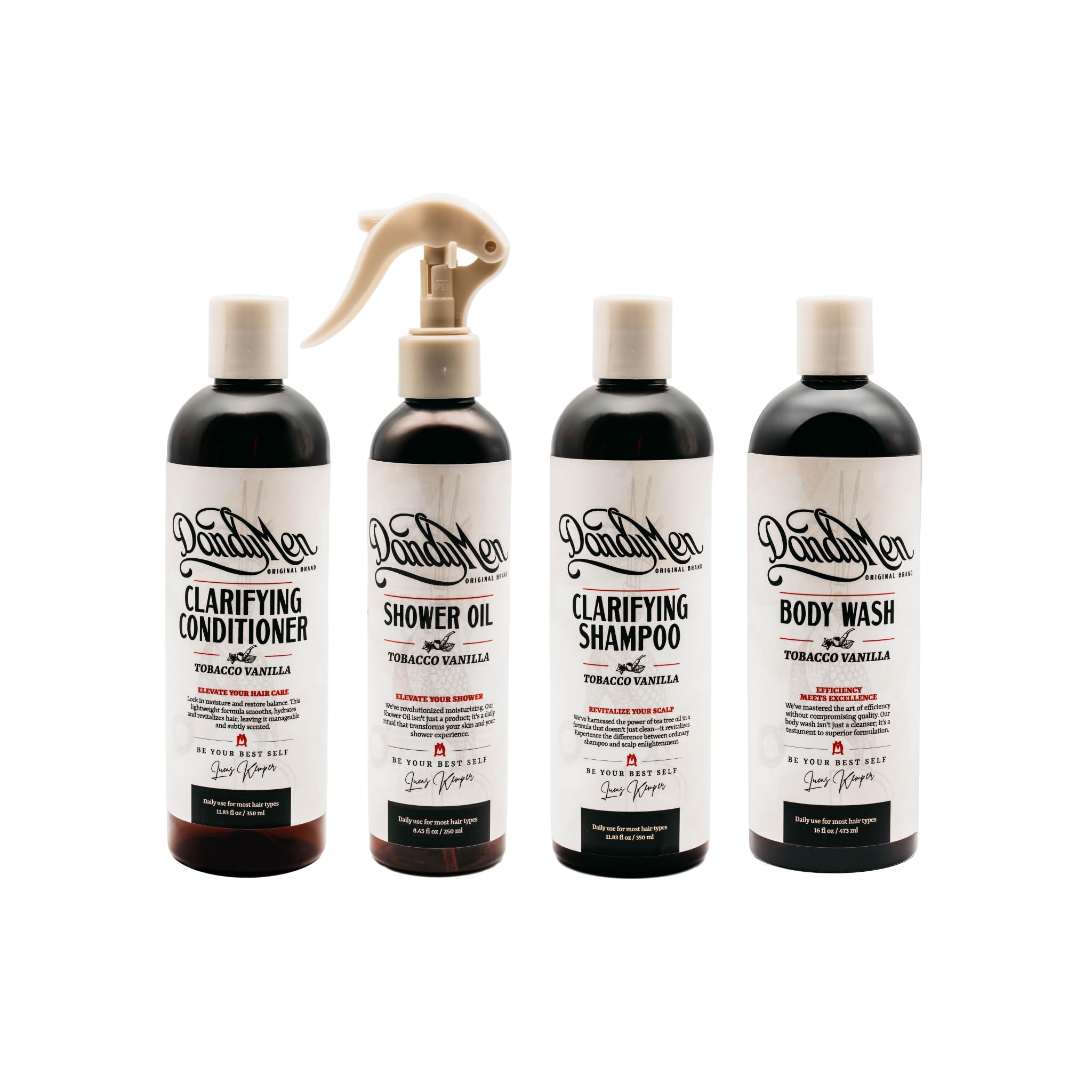 DandyMen Shower Set – Shampoo, Conditioner, Body Wash & Shower Oil | Tobacco Vanilla