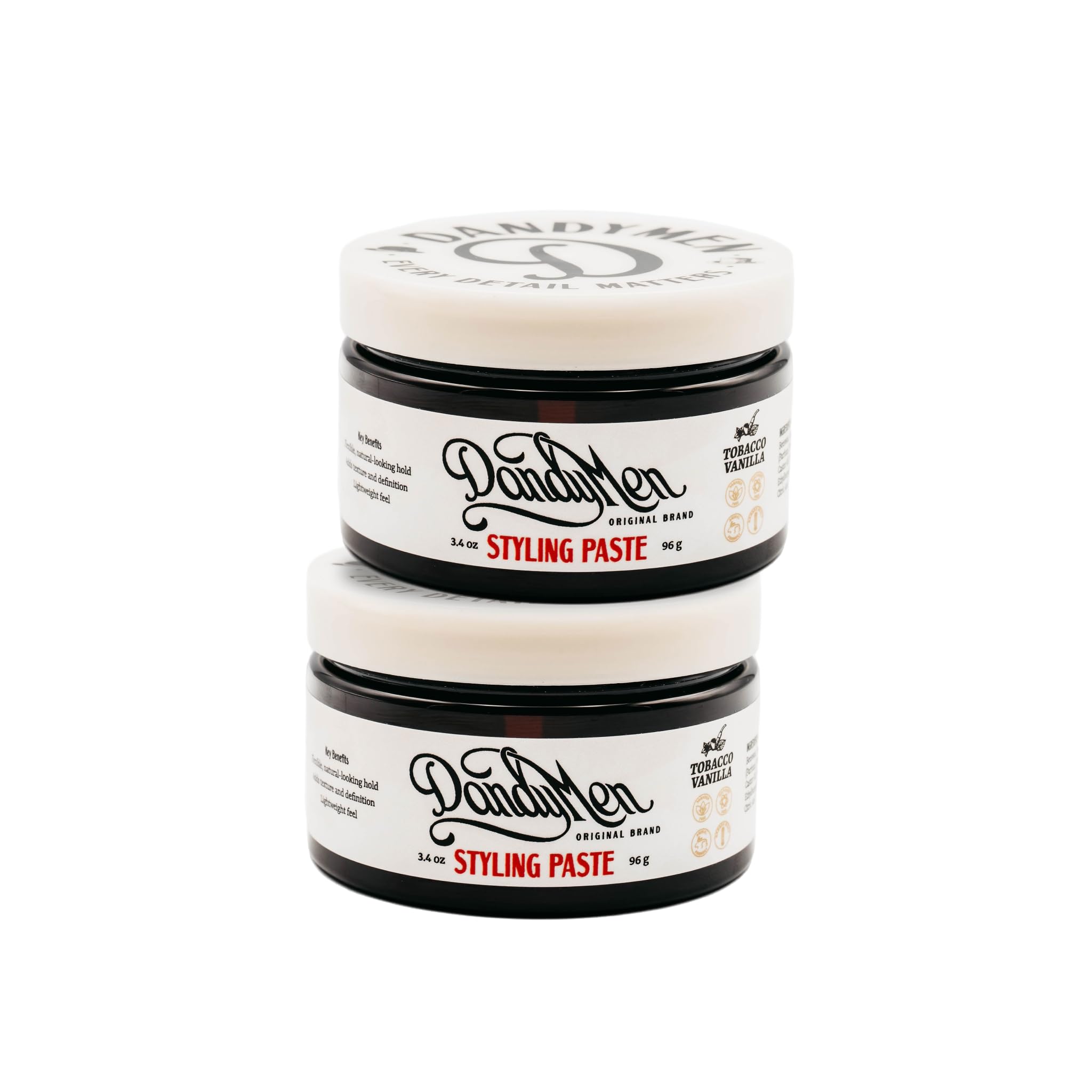 DandyMen Styling Paste – Medium Hold, Natural Shine | 3.4 oz (2-pack, Tobacco Vanilla)