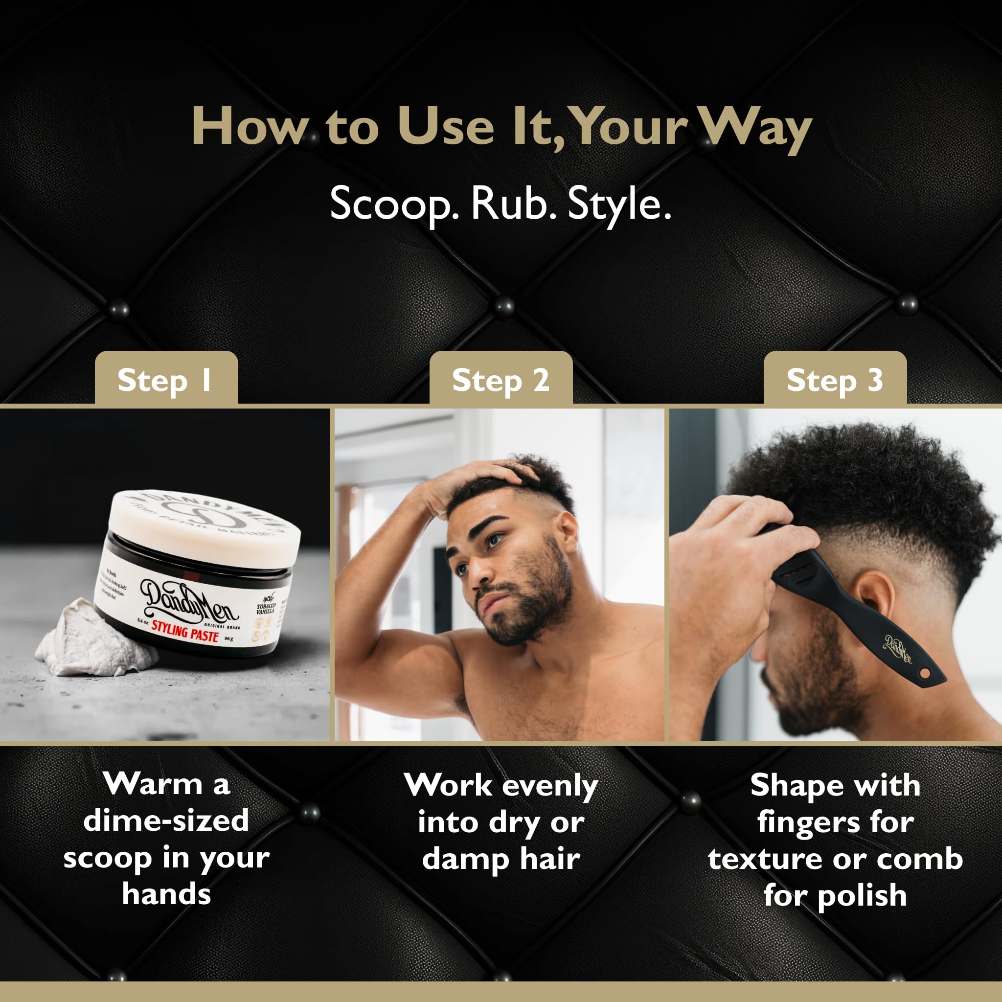 DandyMen Styling Paste – Medium Hold, Natural Shine | 3.4 oz (2-pack, Tobacco Vanilla)