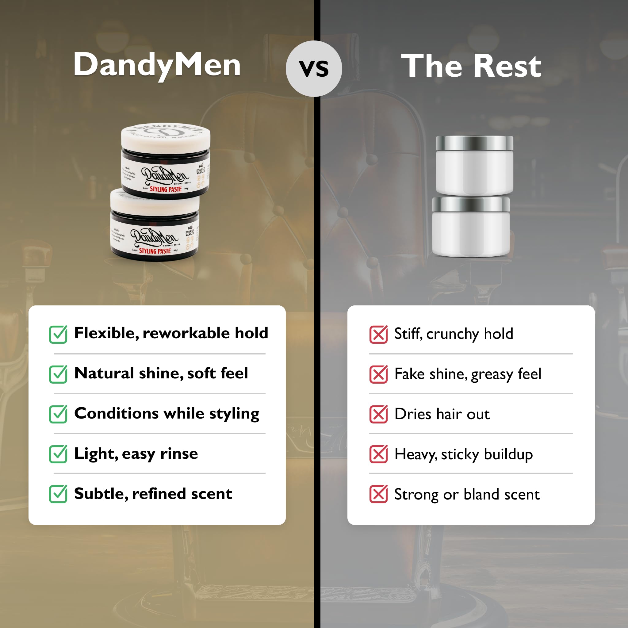 DandyMen Styling Paste – Medium Hold, Natural Shine | 3.4 oz (2-pack, Tobacco Vanilla)