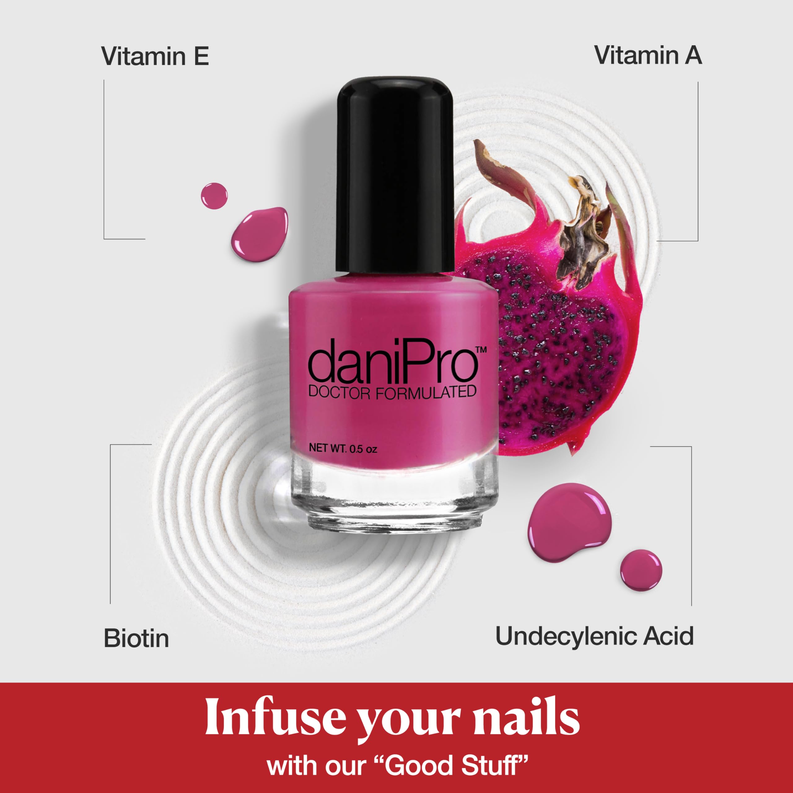 daniPro Lovely Lady Deep Pink Nail Polish – Doctor-Formulated 0.5 oz, Undecylenic Acid, Biotin & Vitamins | Vegan, USA Made