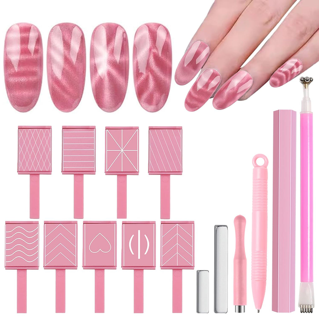 DANNEASY 15pcs Cat Eye Nail Magnet Set – Pink Wand for Gel Polish Nails